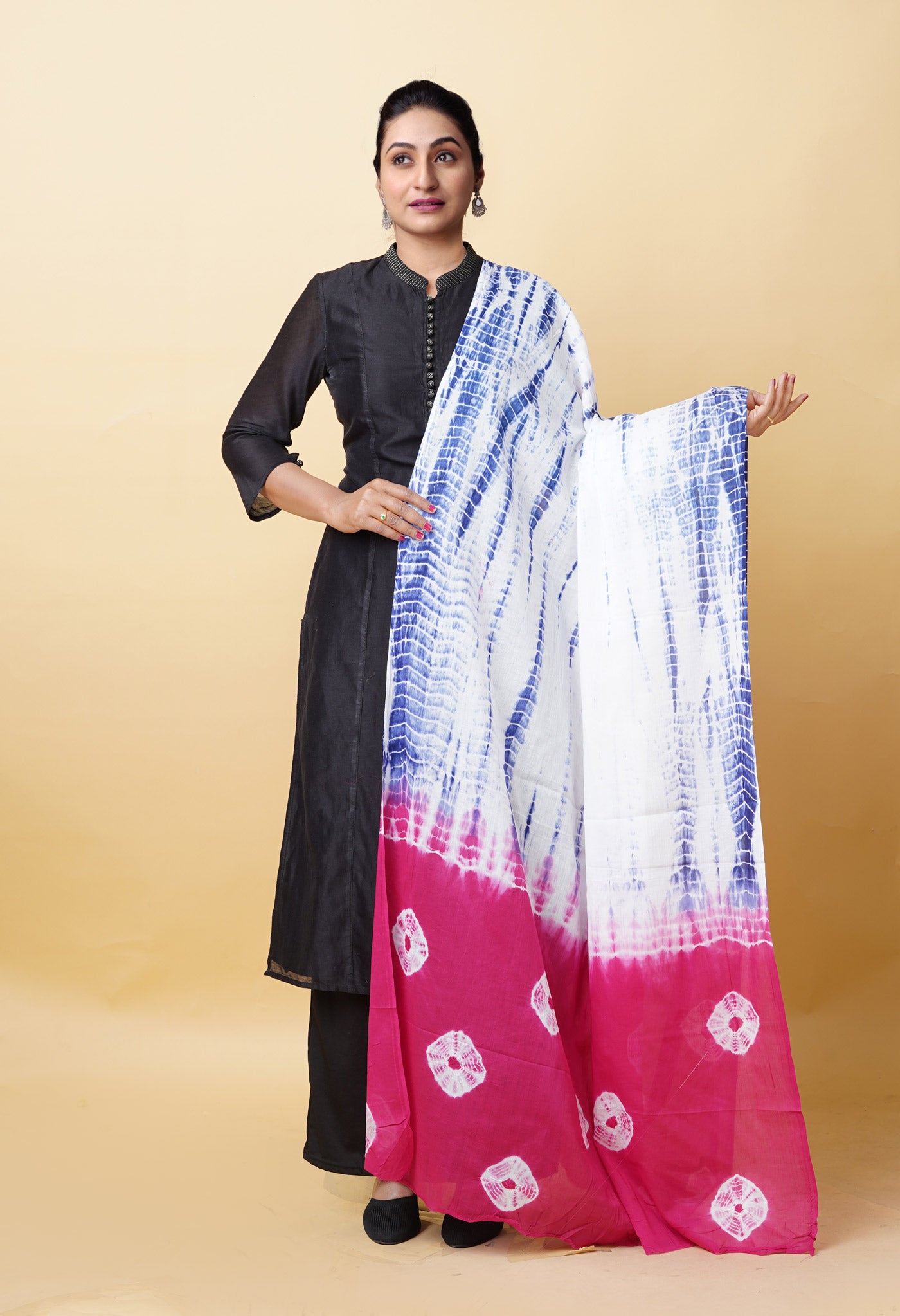 Multi Pure Tie And Dye Shibori Printed Soft Cotton Dupatta-UDS5784