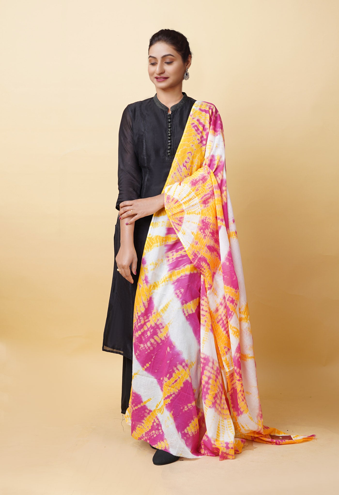 Multi Pure Tie And Dye Shibori Printed Soft Cotton Dupatta-UDS5812