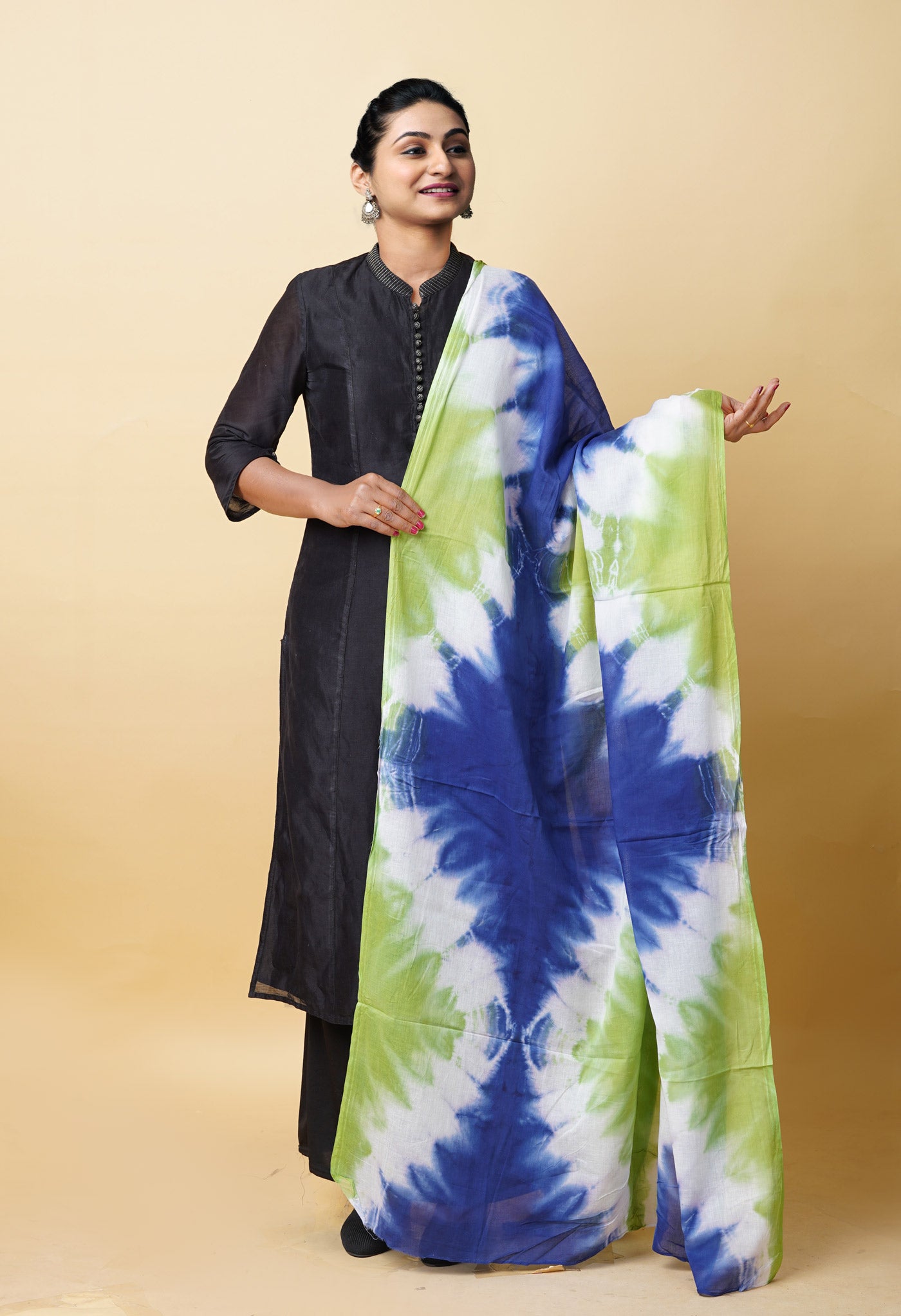 Multi Pure Tie And Dye Shibori Printed Soft Cotton Dupatta-UDS5820