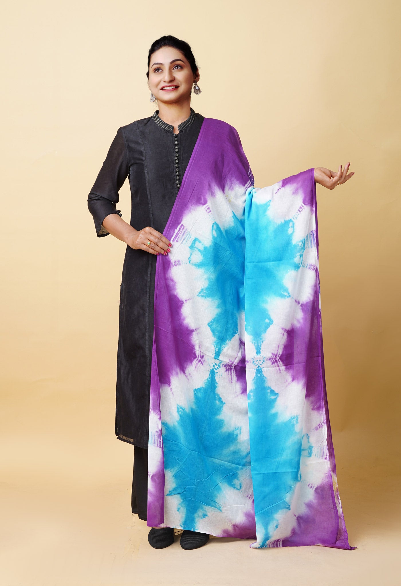 Multi Pure Tie And Dye Shibori Printed Soft Cotton Dupatta-UDS5822