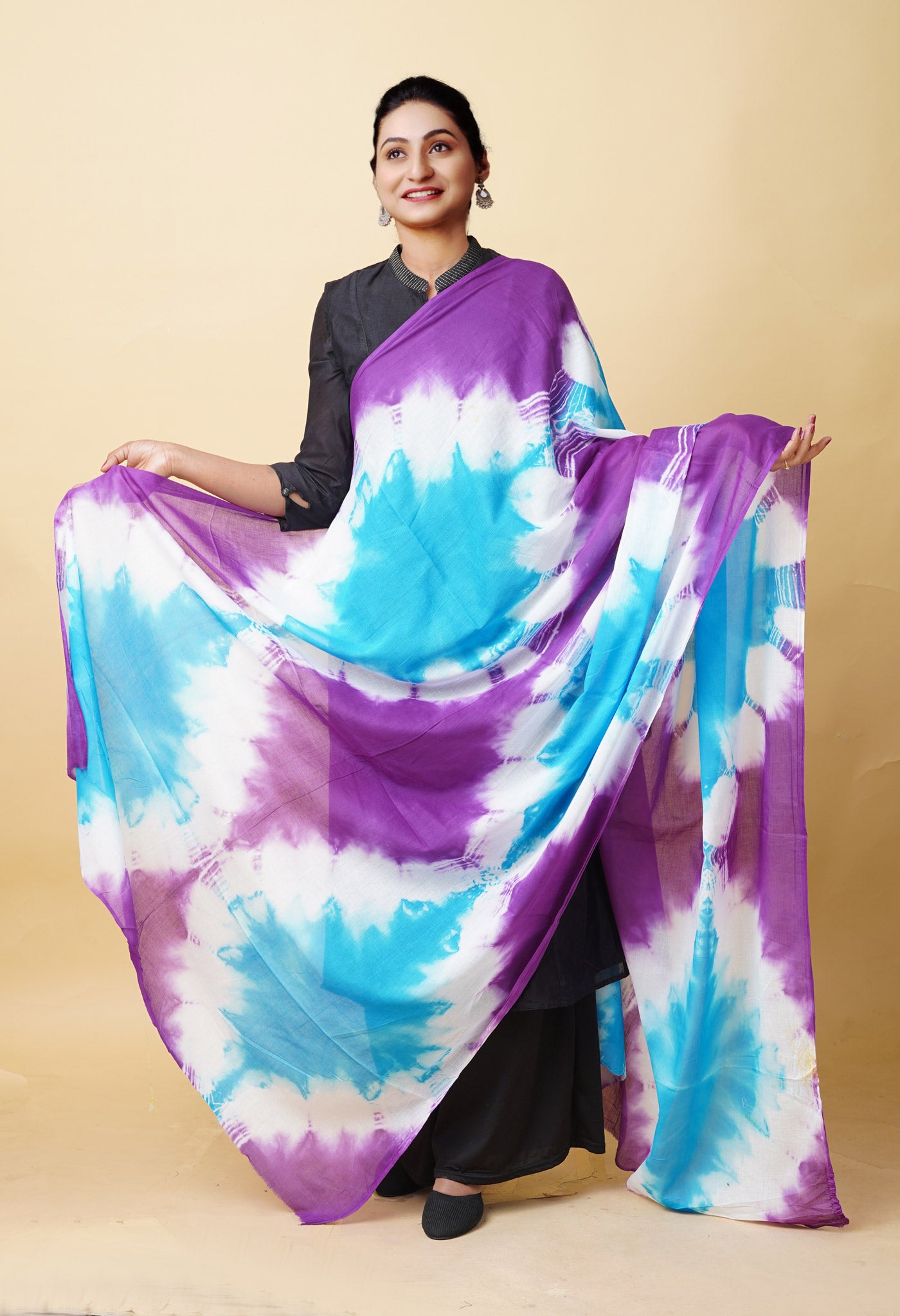 Multi Pure Tie And Dye Shibori Printed Soft Cotton Dupatta-UDS5822