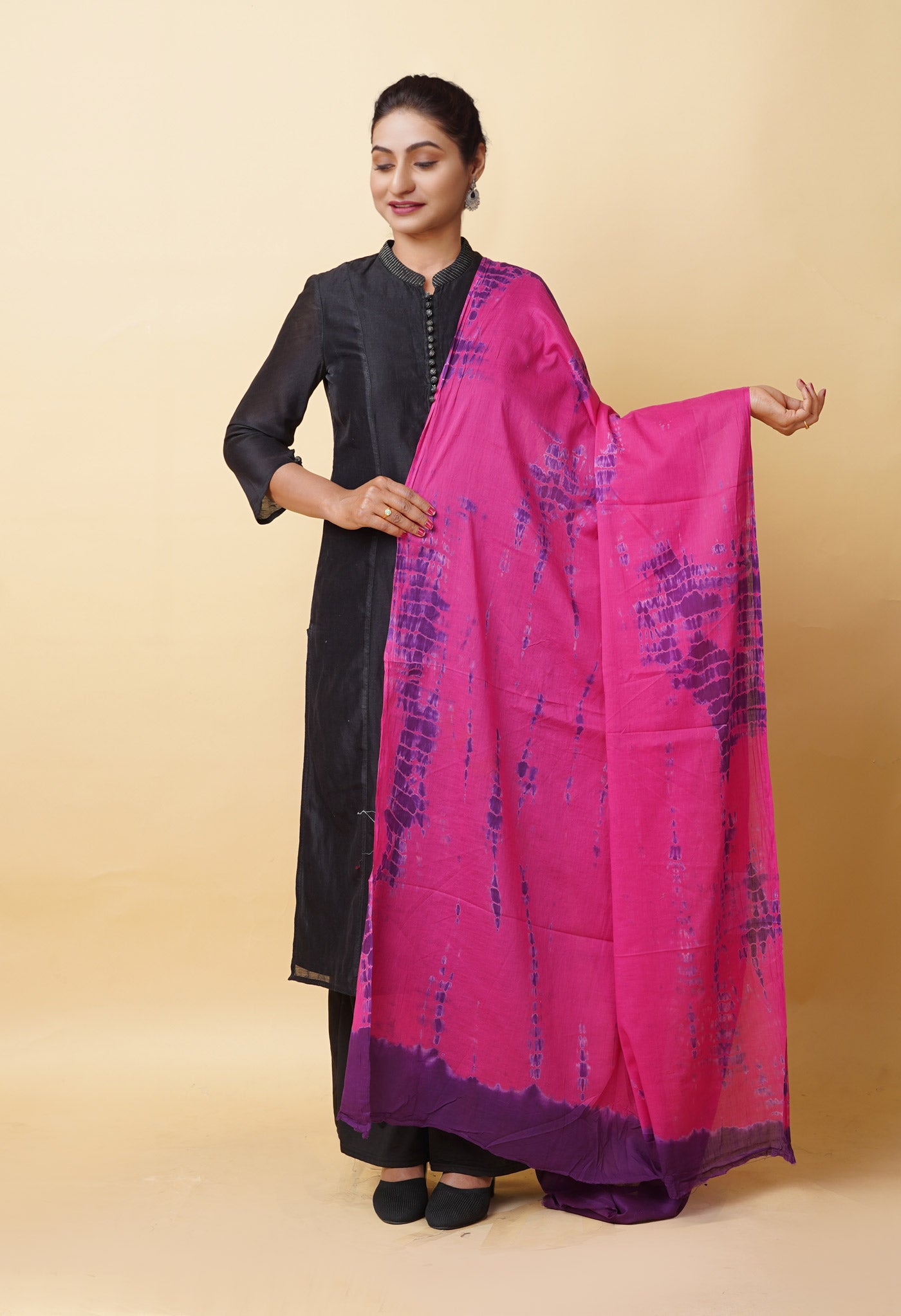 Pink Pure Tie And Dye Shibori Printed Soft Cotton Dupatta-UDS5823