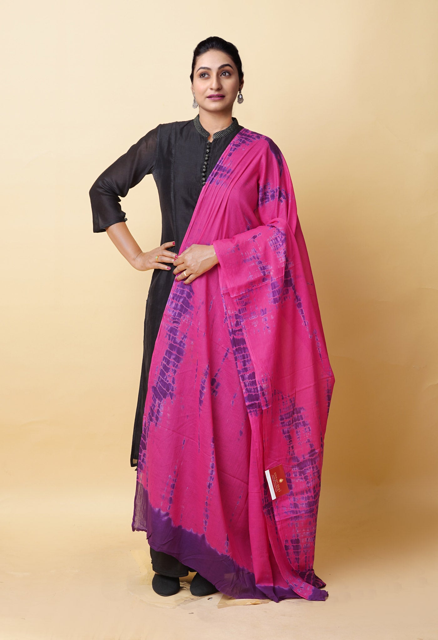 Pink Pure Tie And Dye Shibori Printed Soft Cotton Dupatta-UDS5823