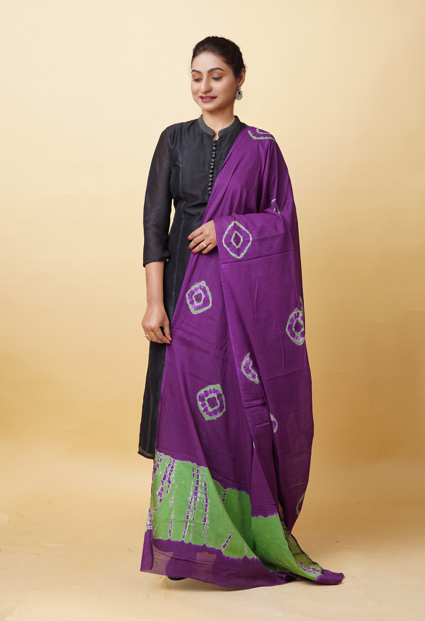 Violet Pure Tie And Dye Shibori Bandhani Printed Soft Cotton Dupatta-UDS5826