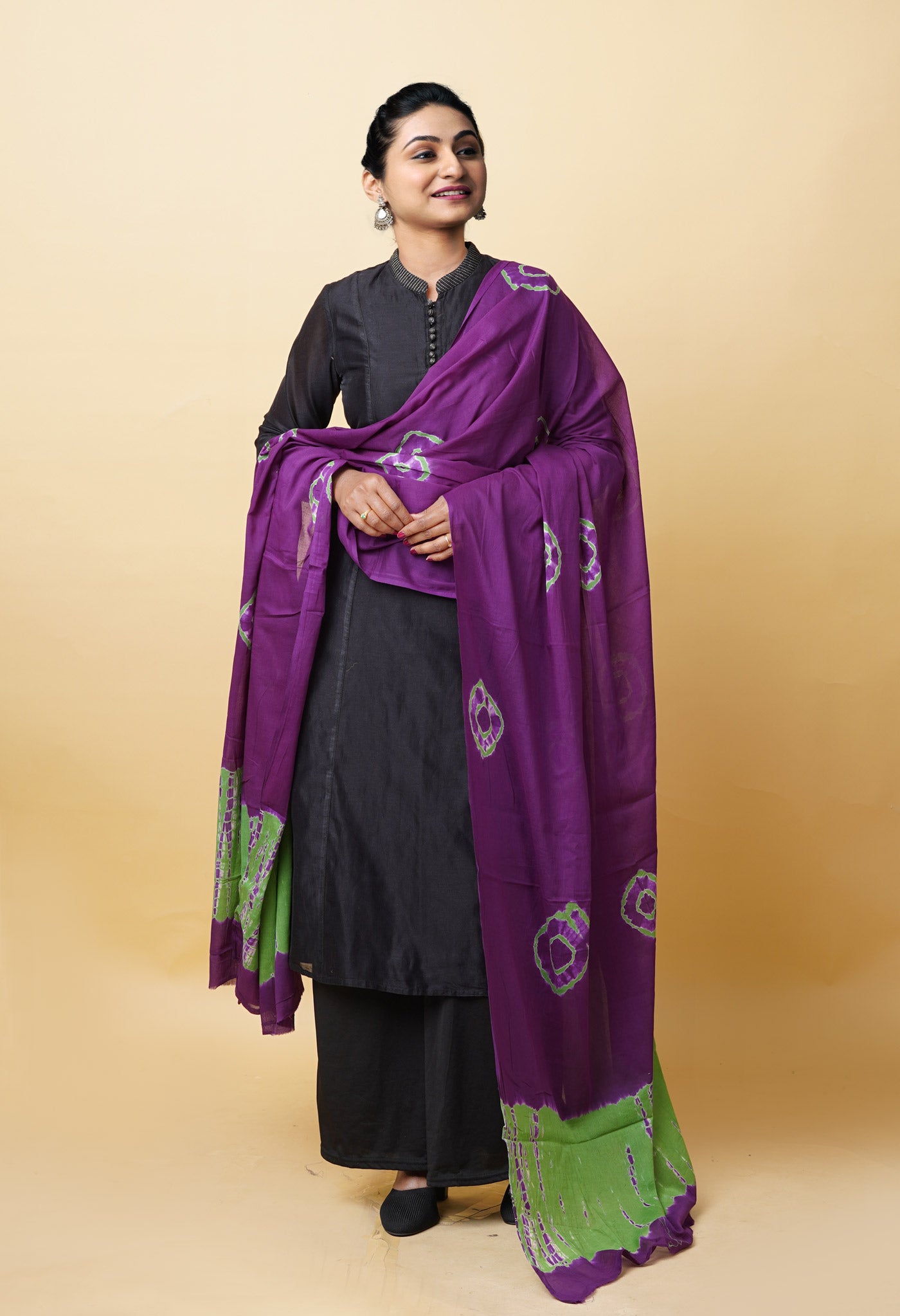 Violet Pure Tie And Dye Shibori Bandhani Printed Soft Cotton Dupatta-UDS5826