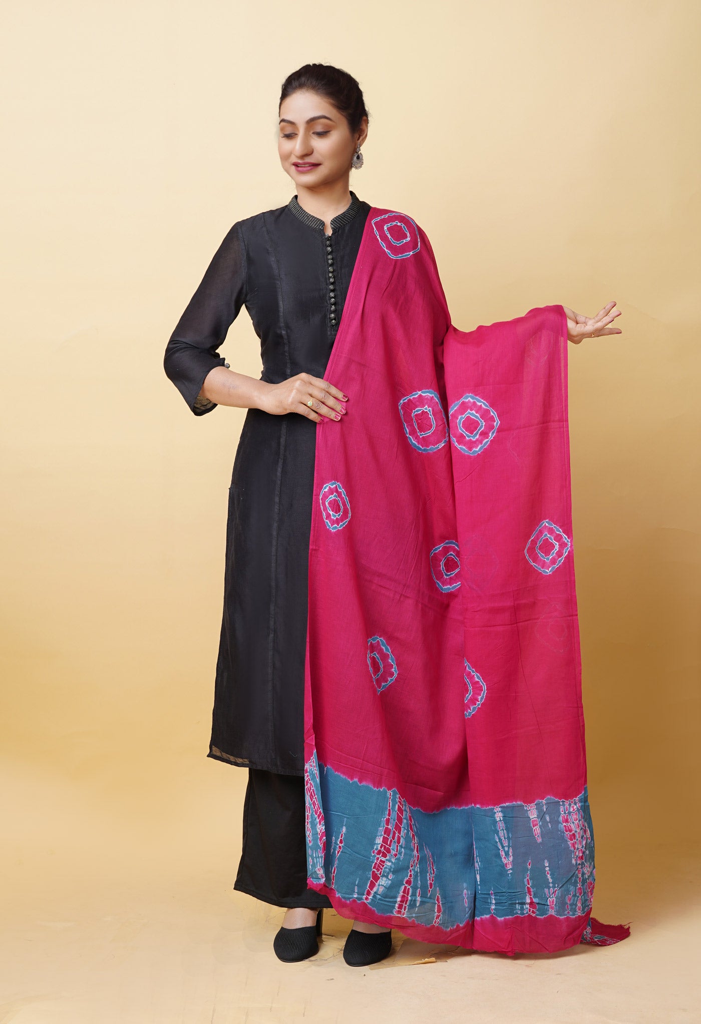 Pink Pure Tie And Dye Shibori Bandhani Printed Soft Cotton Dupatta-UDS5827