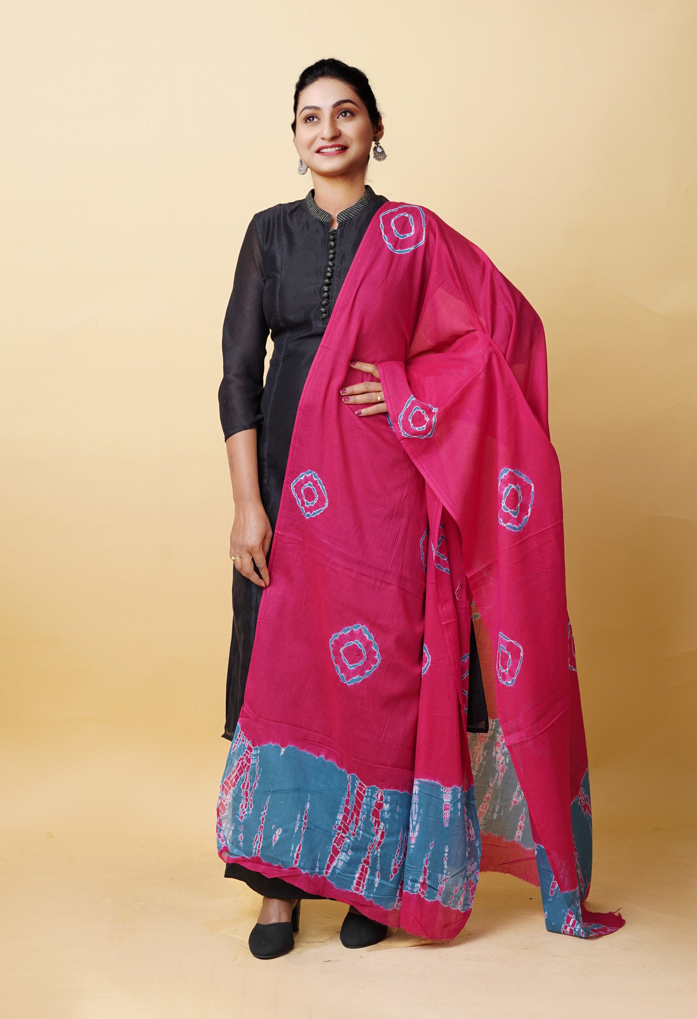 Pink Pure Tie And Dye Shibori Bandhani Printed Soft Cotton Dupatta-UDS5827