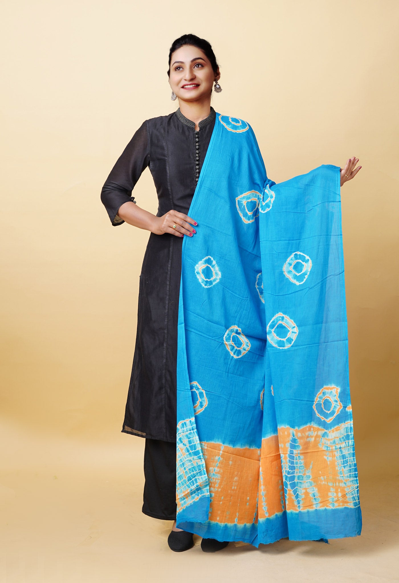 Blue Pure Tie And Dye Shibori Bandhani Printed Soft Cotton Dupatta-UDS5828