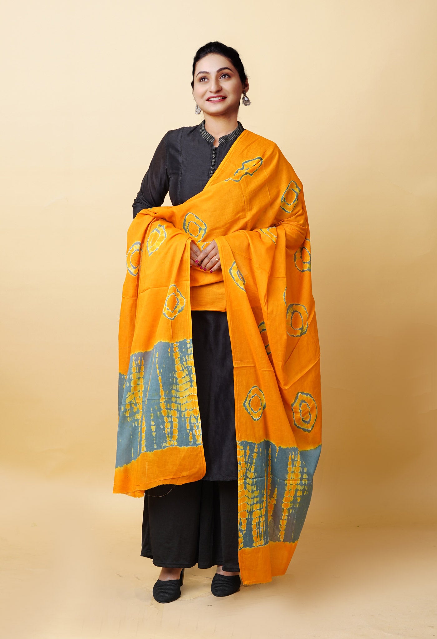 Yellow Pure Tie And Dye Shibori Bandhani Printed Soft Cotton Dupatta-UDS5829