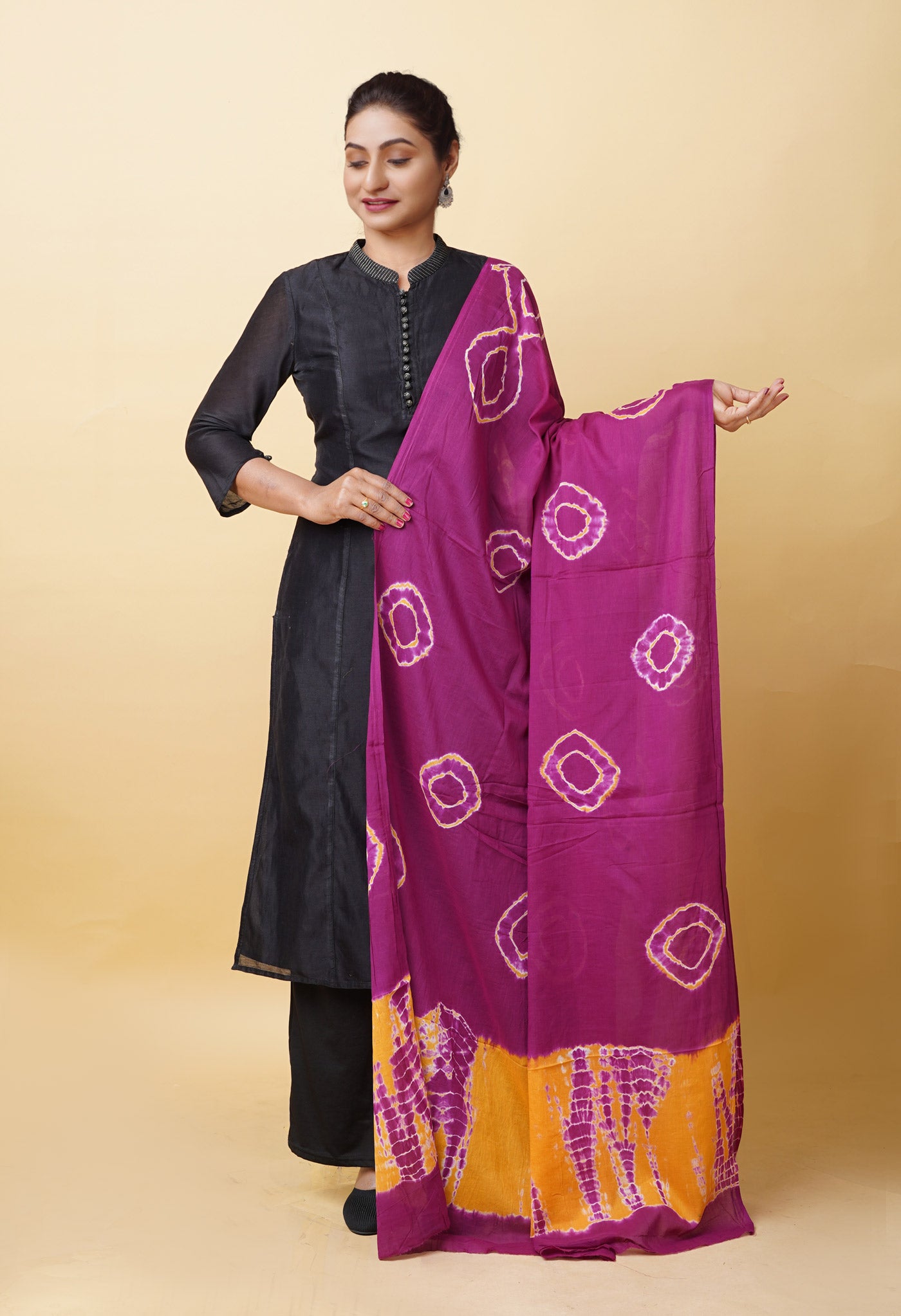 Purple Pure Tie And Dye Shibori Bandhani Printed Soft Cotton Dupatta-UDS5831