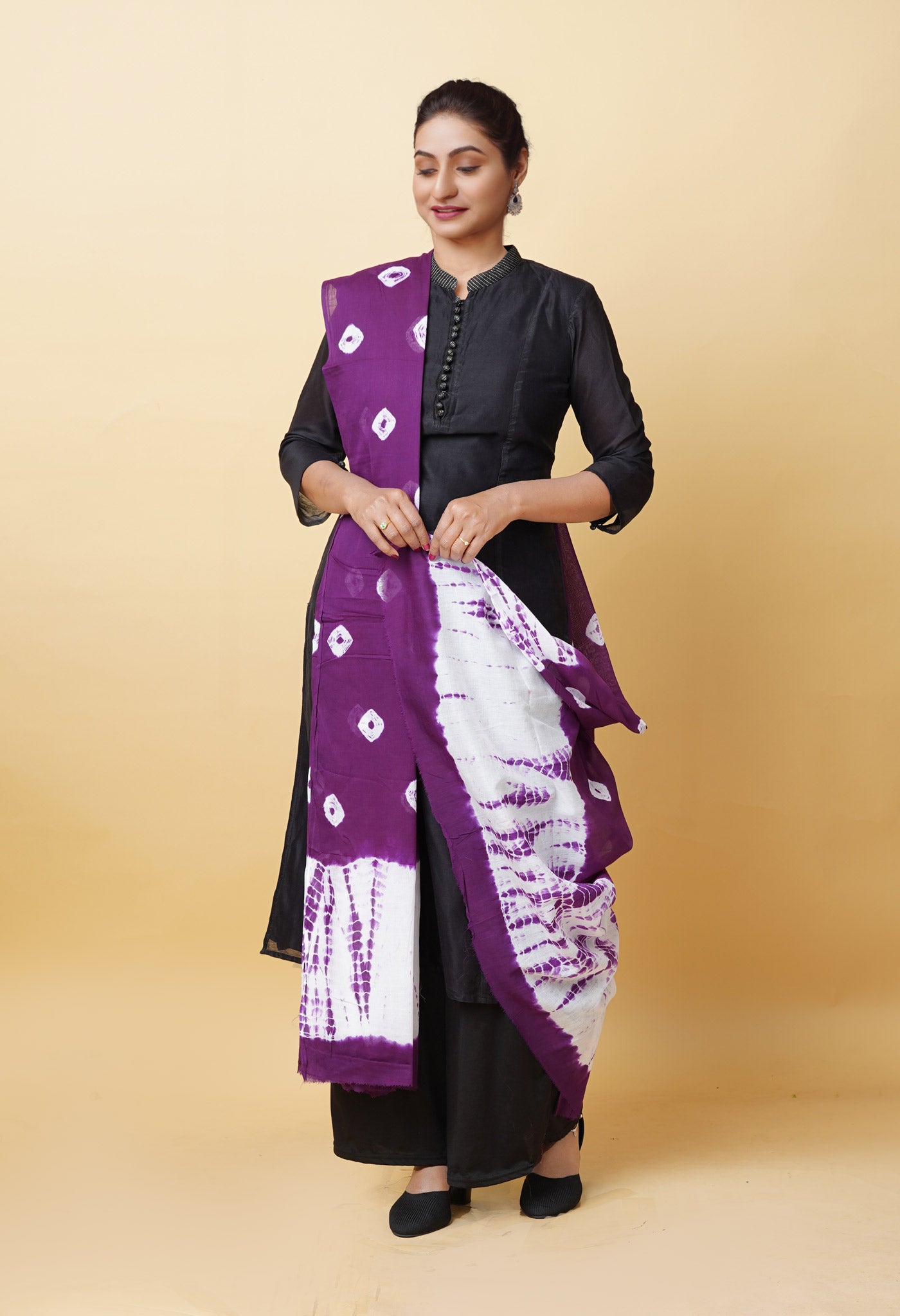 Violet Pure Tie And Dye Shibori Bandhani Printed Soft Cotton Dupatta-UDS5837