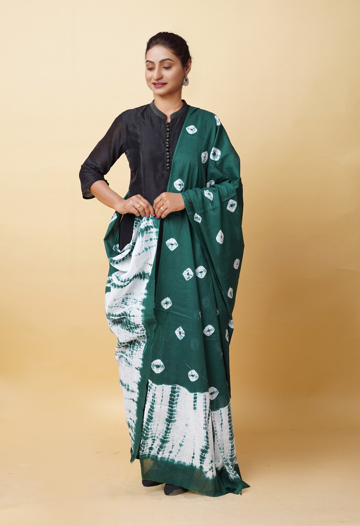 Green Pure Tie And Dye Shibori Bandhani Printed Soft Cotton Dupatta-UDS5841