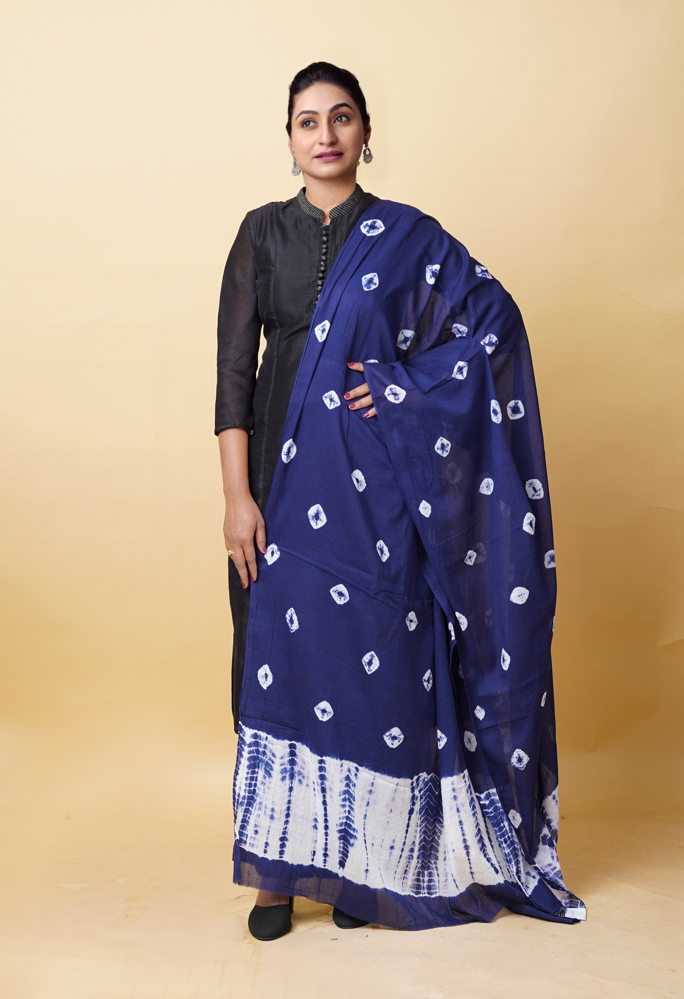 Navy Blue Pure Tie And Dye Shibori Bandhani Printed Soft Cotton Dupatta-UDS5850