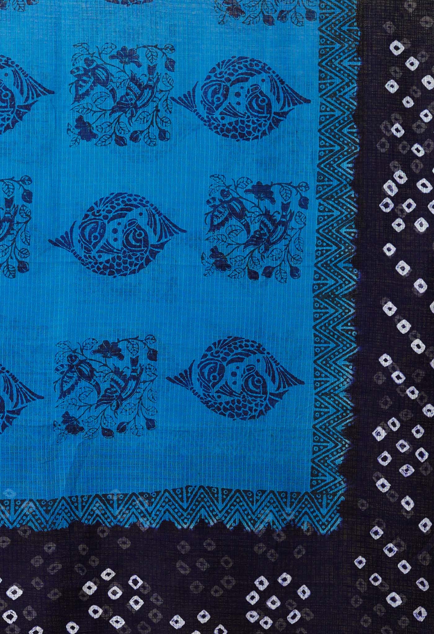 Blue-Navy Blue Pure Bandhani Block Printed Kota Dupatta-