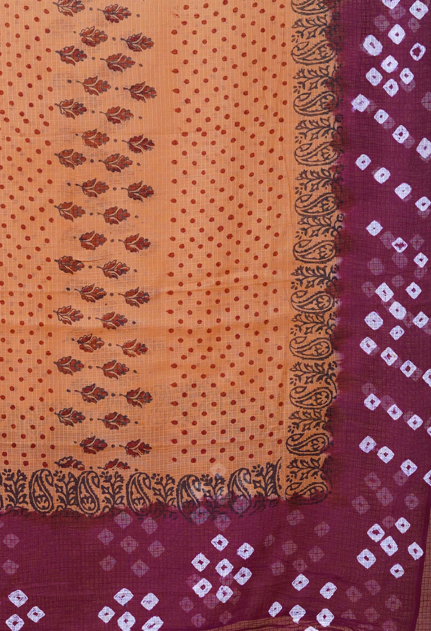 Brown-Dark Purple Pure Bandhani Block Printed Kota Dupatta