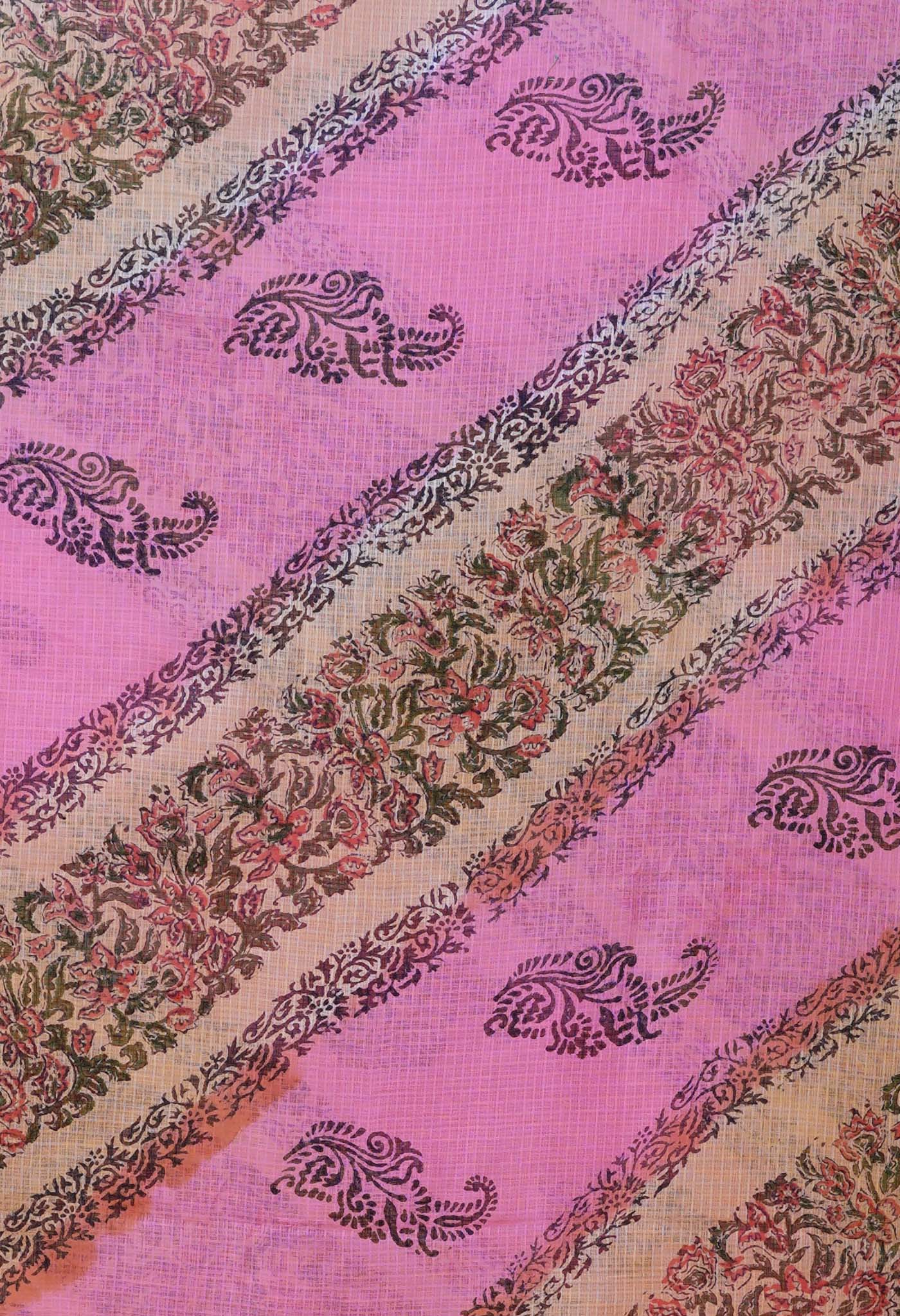 Pink-Brown Pure Block Printed Kota Dupatta