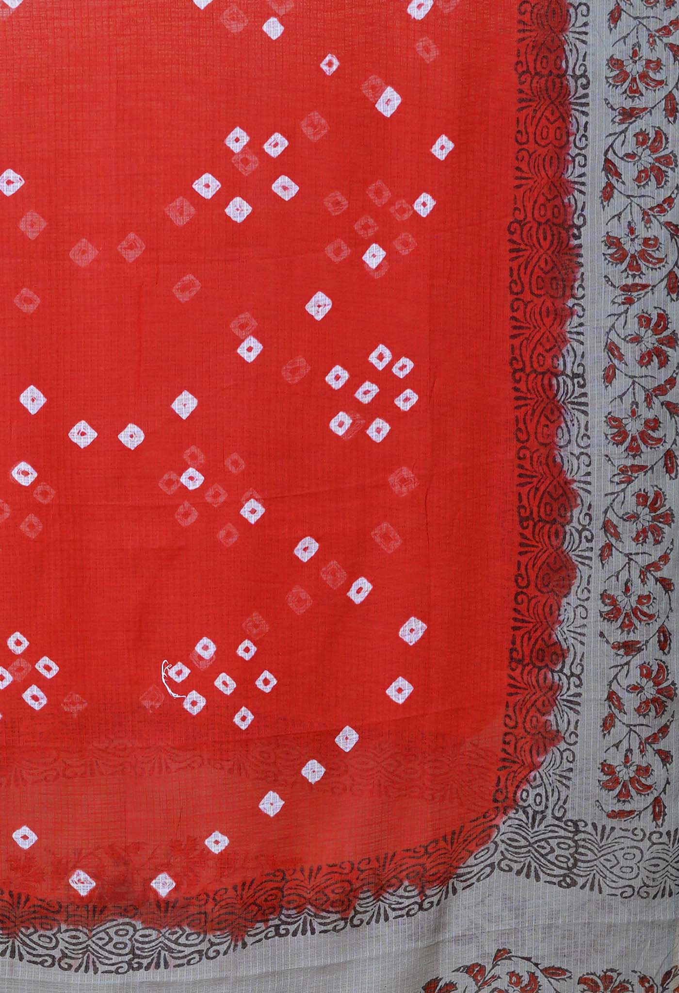 Red-Grey Pure Bandhani Block Printed Kota Dupatta