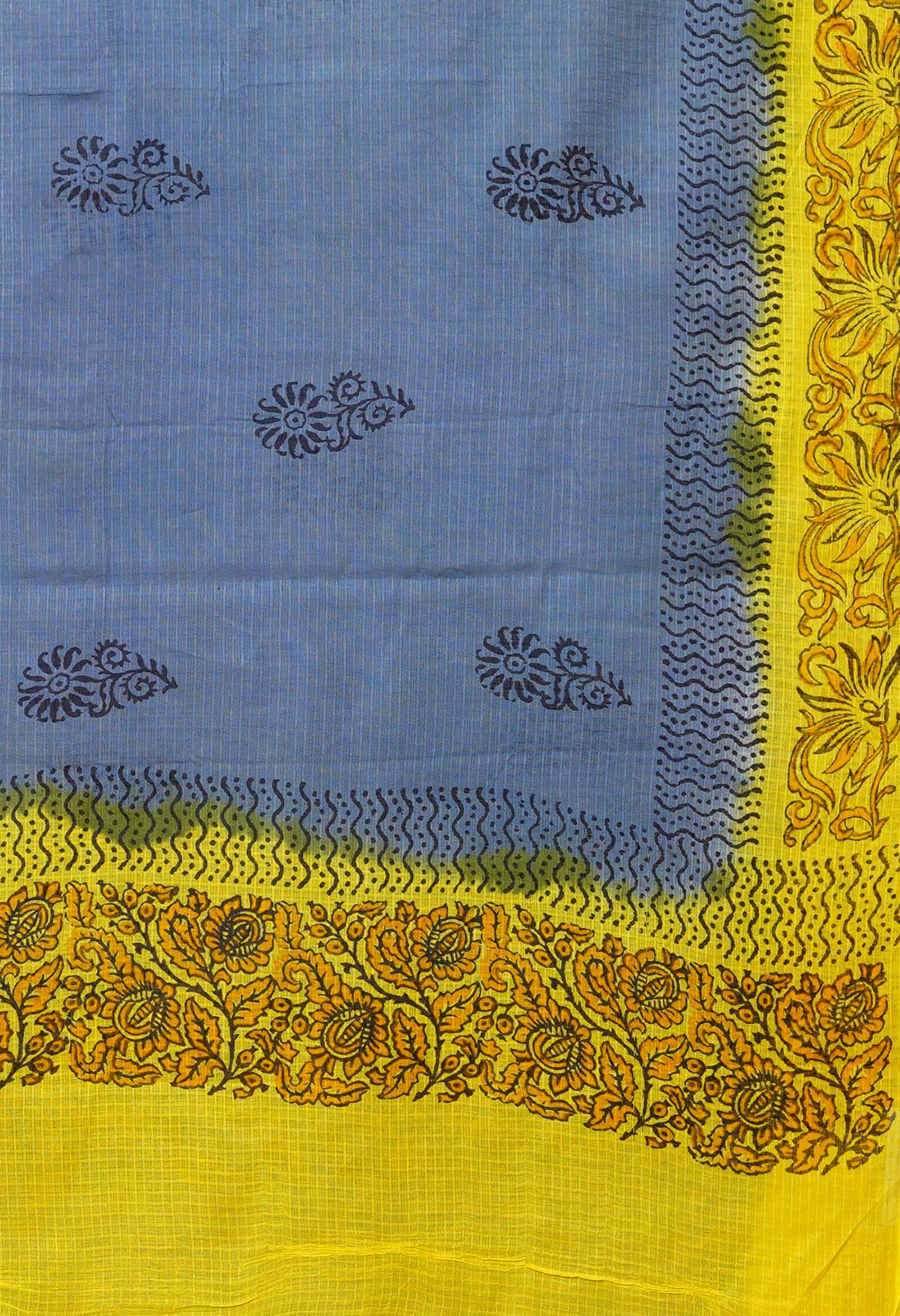 Grey-Yellow Pure Block Printed Kota Dupatta