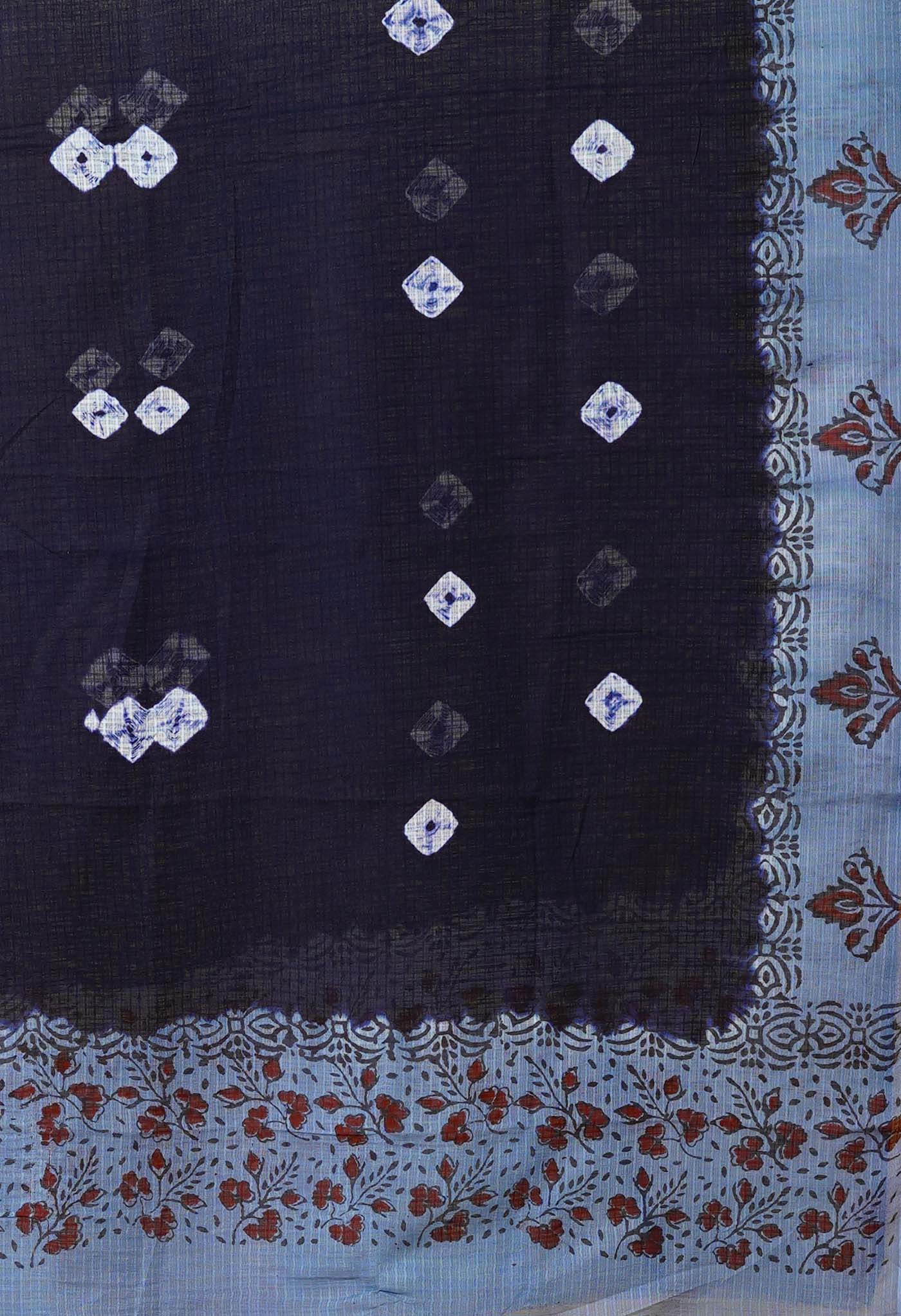 Navy Blue-Grey Pure Bandhani Block Printed Kota Dupatta