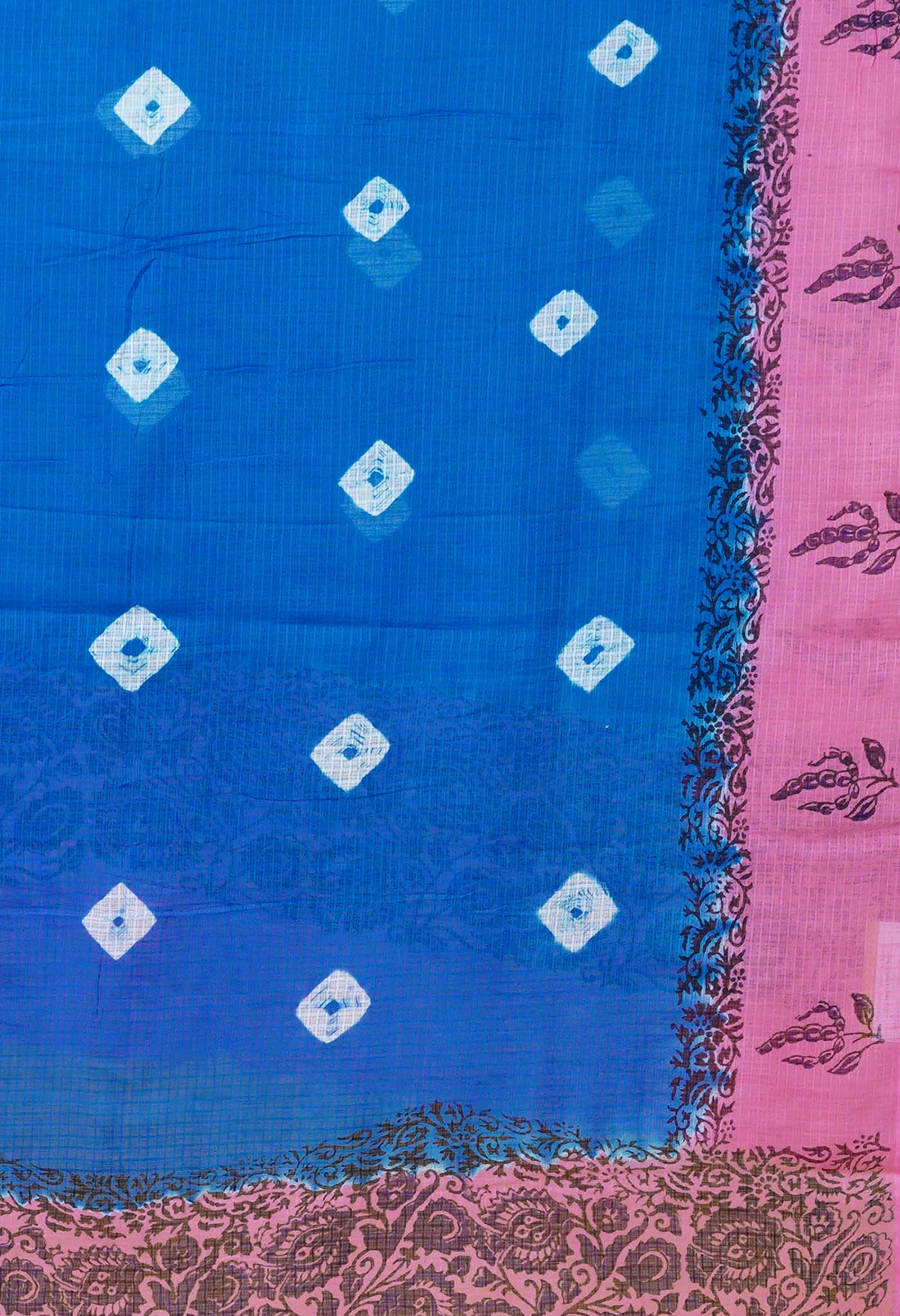 Blue-Pink Pure Bandhani Block Printed Kota Dupatta