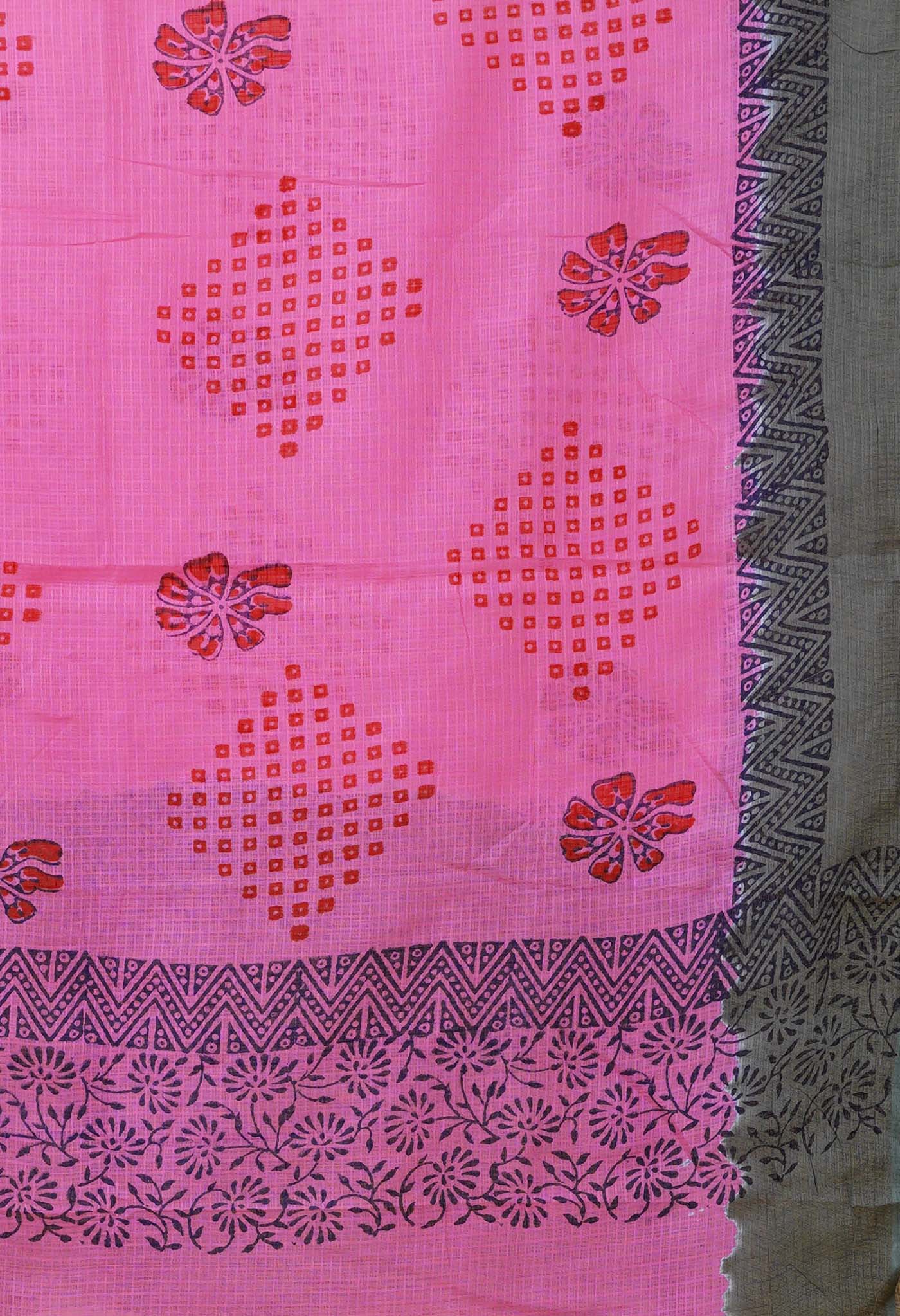 Pink-Grey Pure Block Printed Kota Dupatta