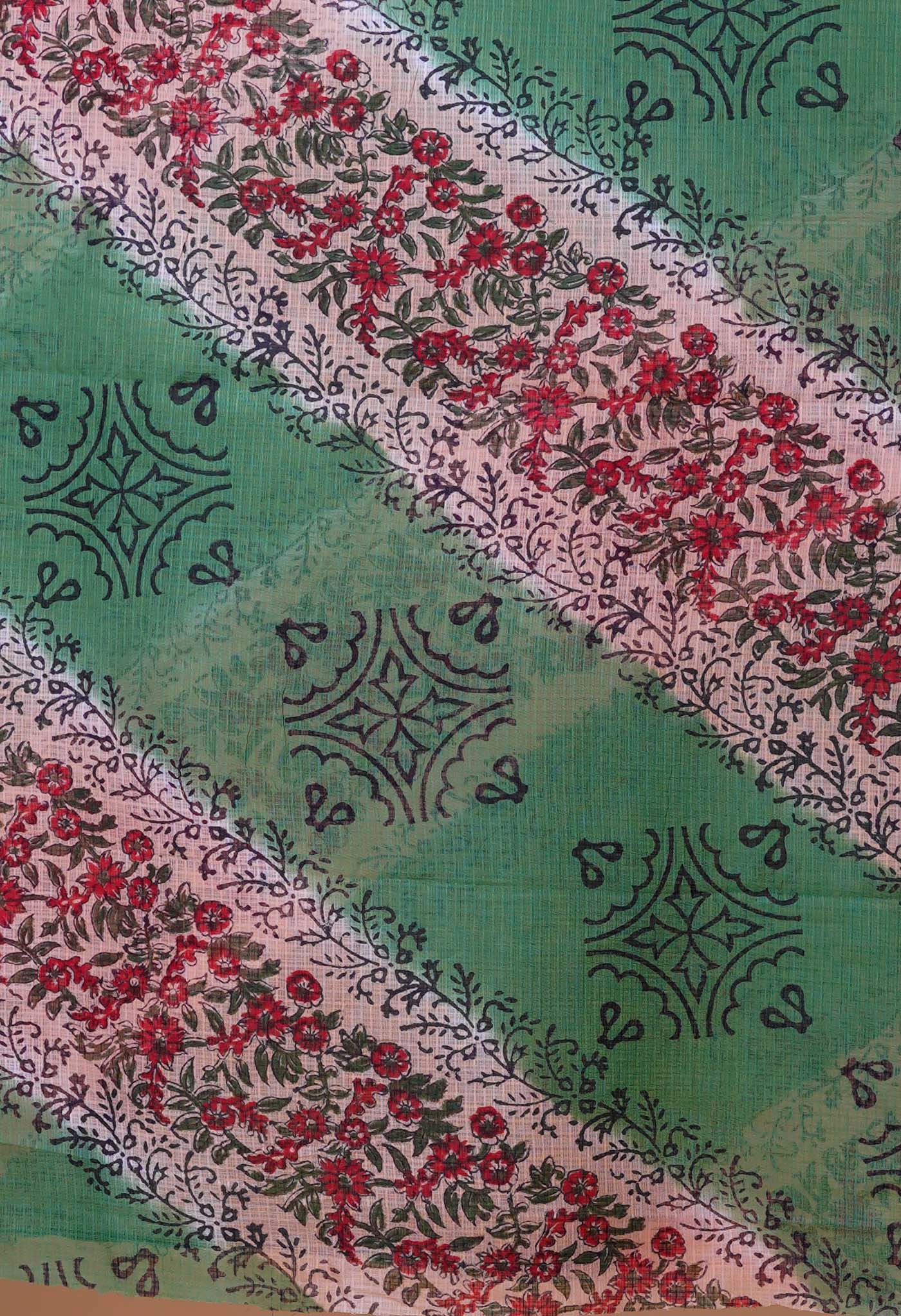 Brown-Green Pure Block Printed Kota Dupatta