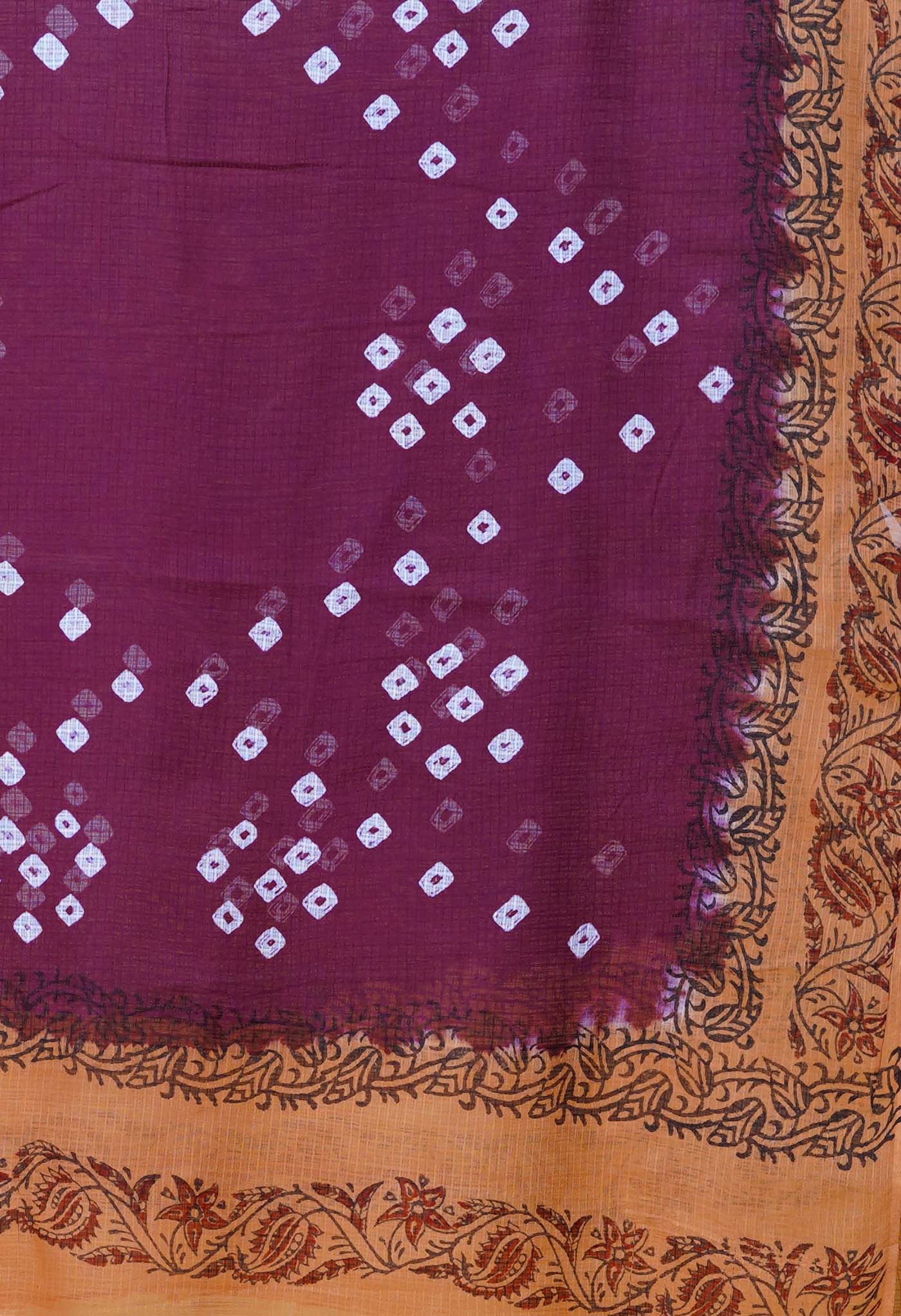 Dark Purple-Brown Pure Bandhani Block Printed Kota Dupatta-UDS5891