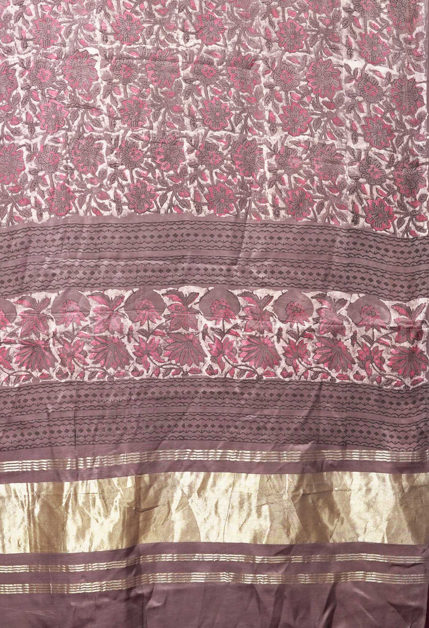 Grey Pure Vanaspathi Block Printed Gaji Silk Dupatta-UDS5892