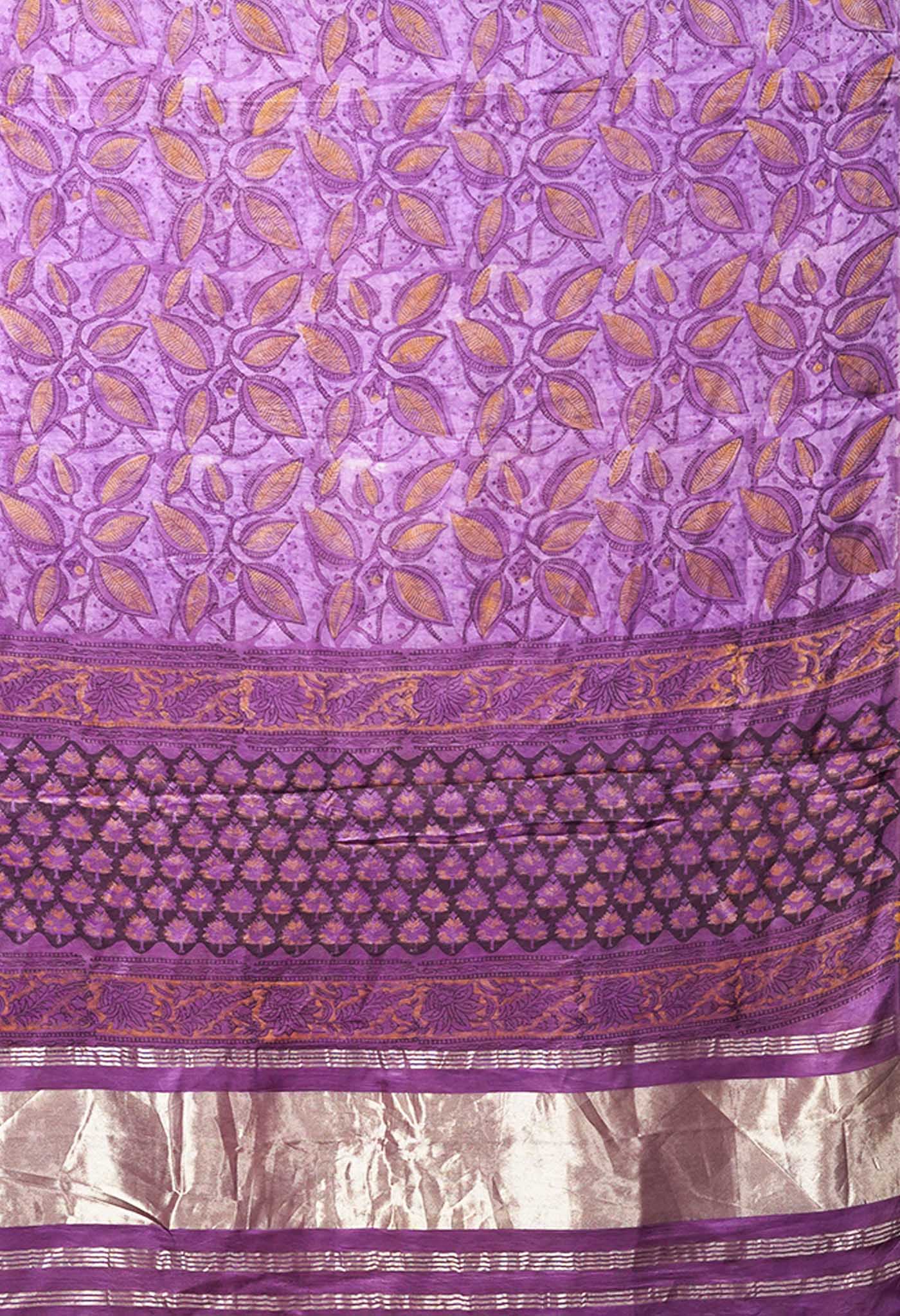 Lavender Pure Vanaspathi Block Printed Gaji Silk Dupatta-UDS5895