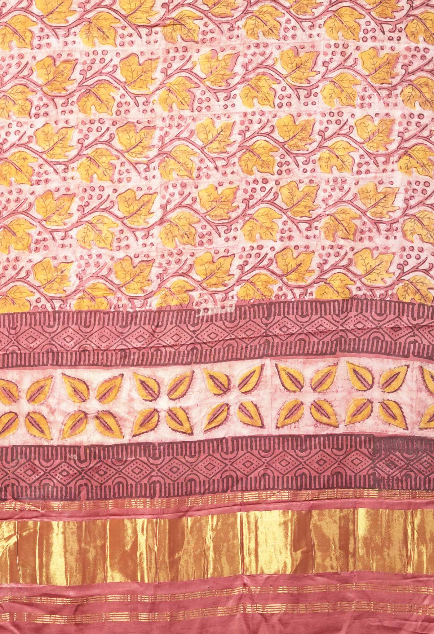 Peach Pink Pure Vanaspathi Block Printed Gaji Silk Dupatta-UDS5896