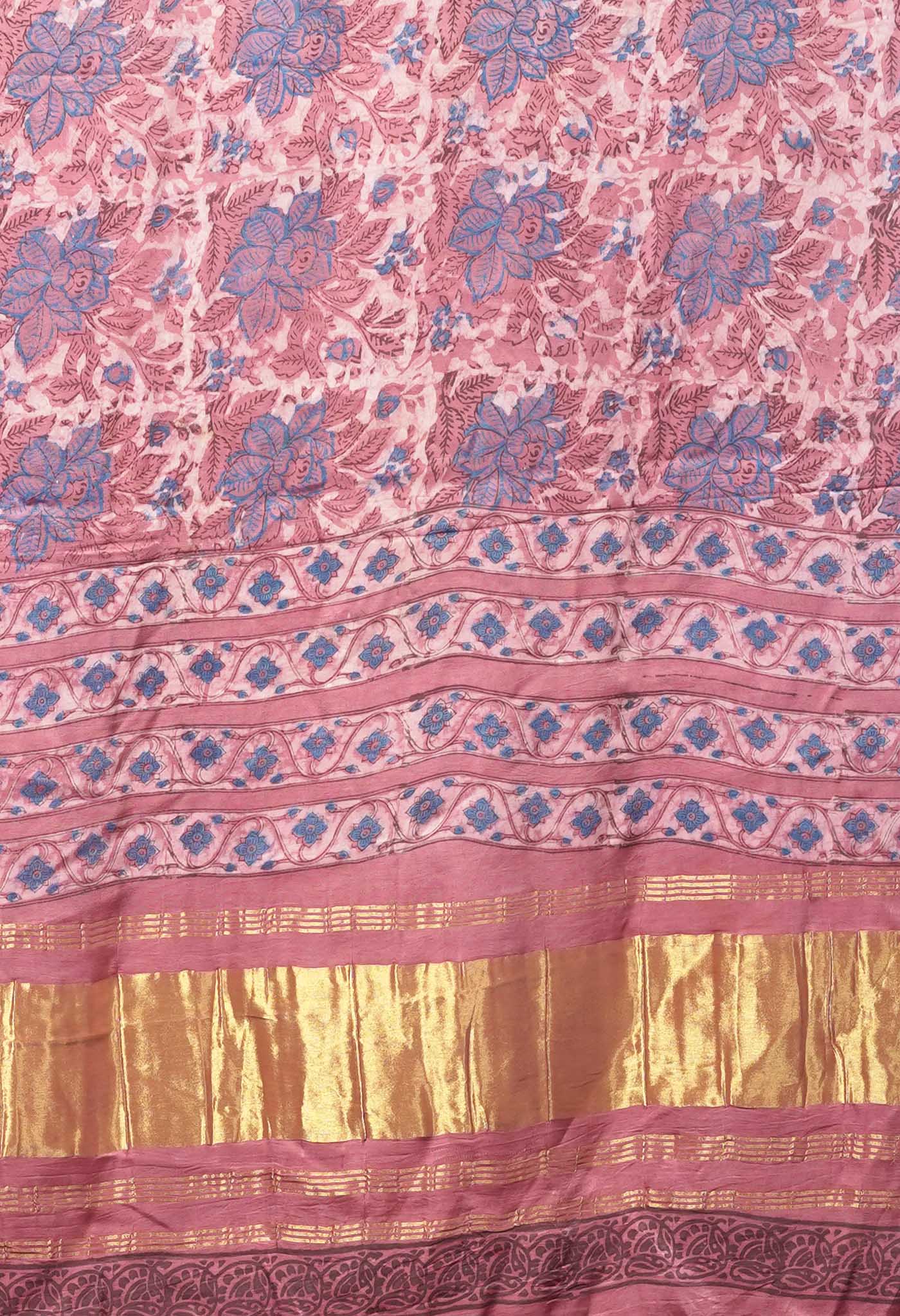 Peach Pink Pure Vanaspathi Block Printed Gaji Silk Dupatta-UDS5898