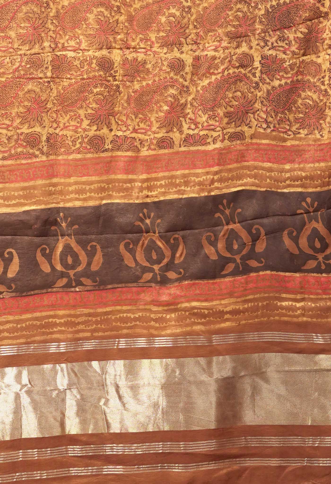 Brown Pure Vanaspathi Block Printed Gaji Silk Dupatta-UDS5899