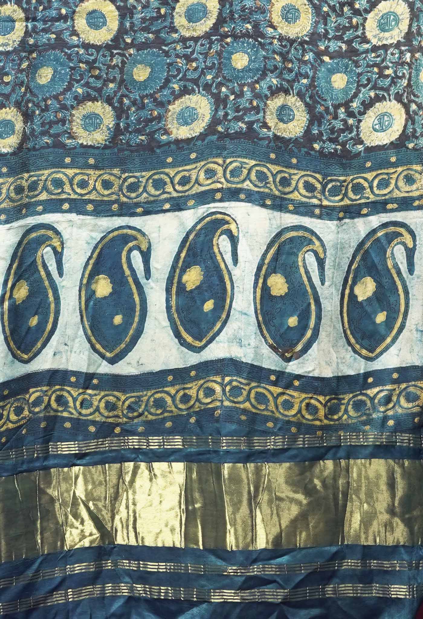 Blue Pure Vanaspathi Block Printed Gaji Silk Dupatta-UDS5900