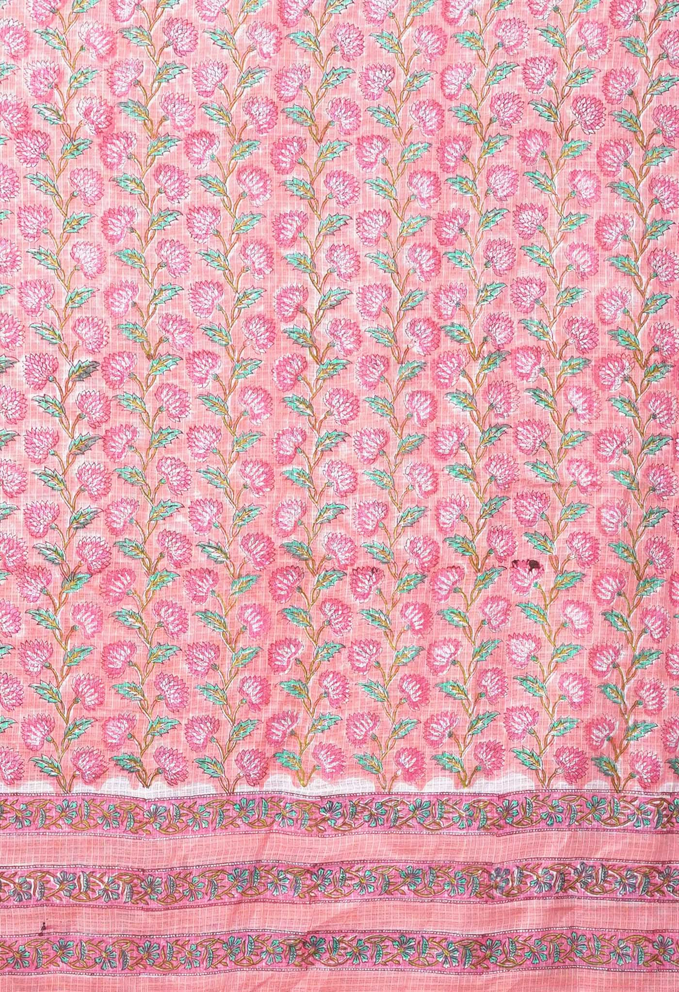 Peach Orange Pure Hand Block Printed Kota Dupatta-UDS5906