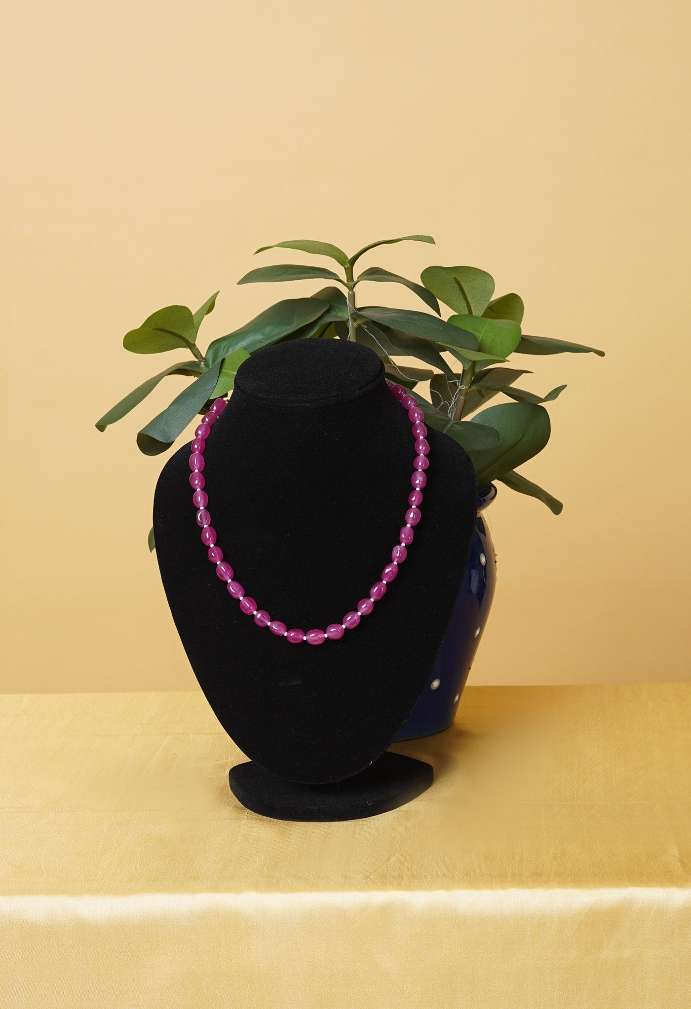 Pink Amravati Oval Beads Necklace-UJ482