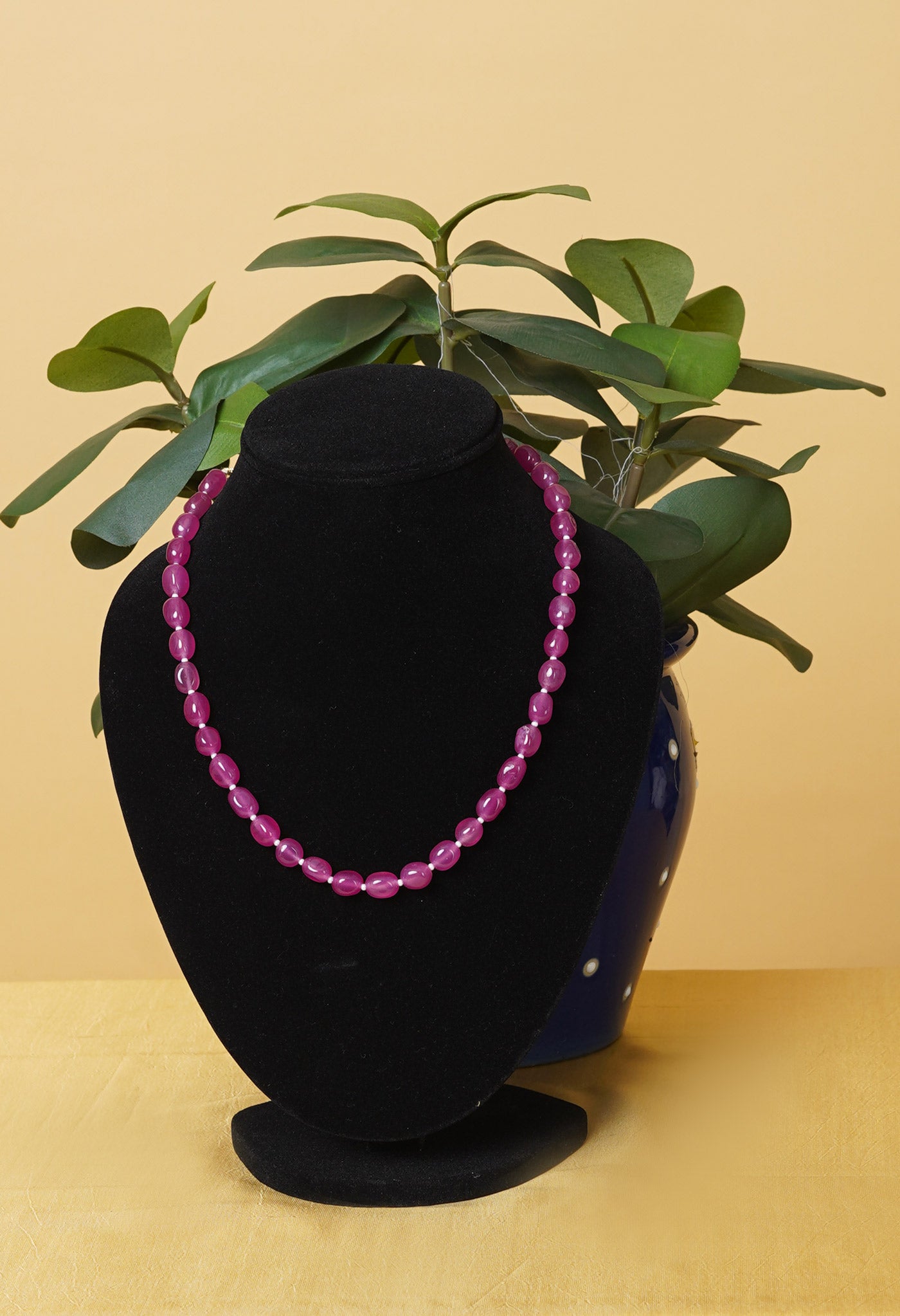 Pink Amravati Oval Beads Necklace-UJ482