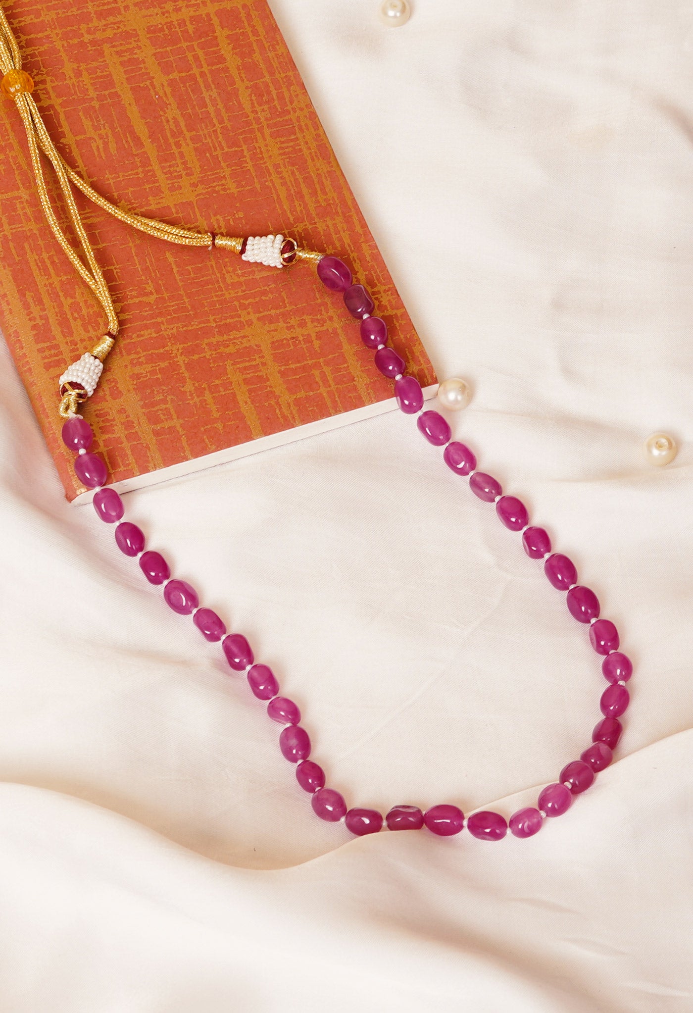 Pink Amravati Oval Beads Necklace-UJ482