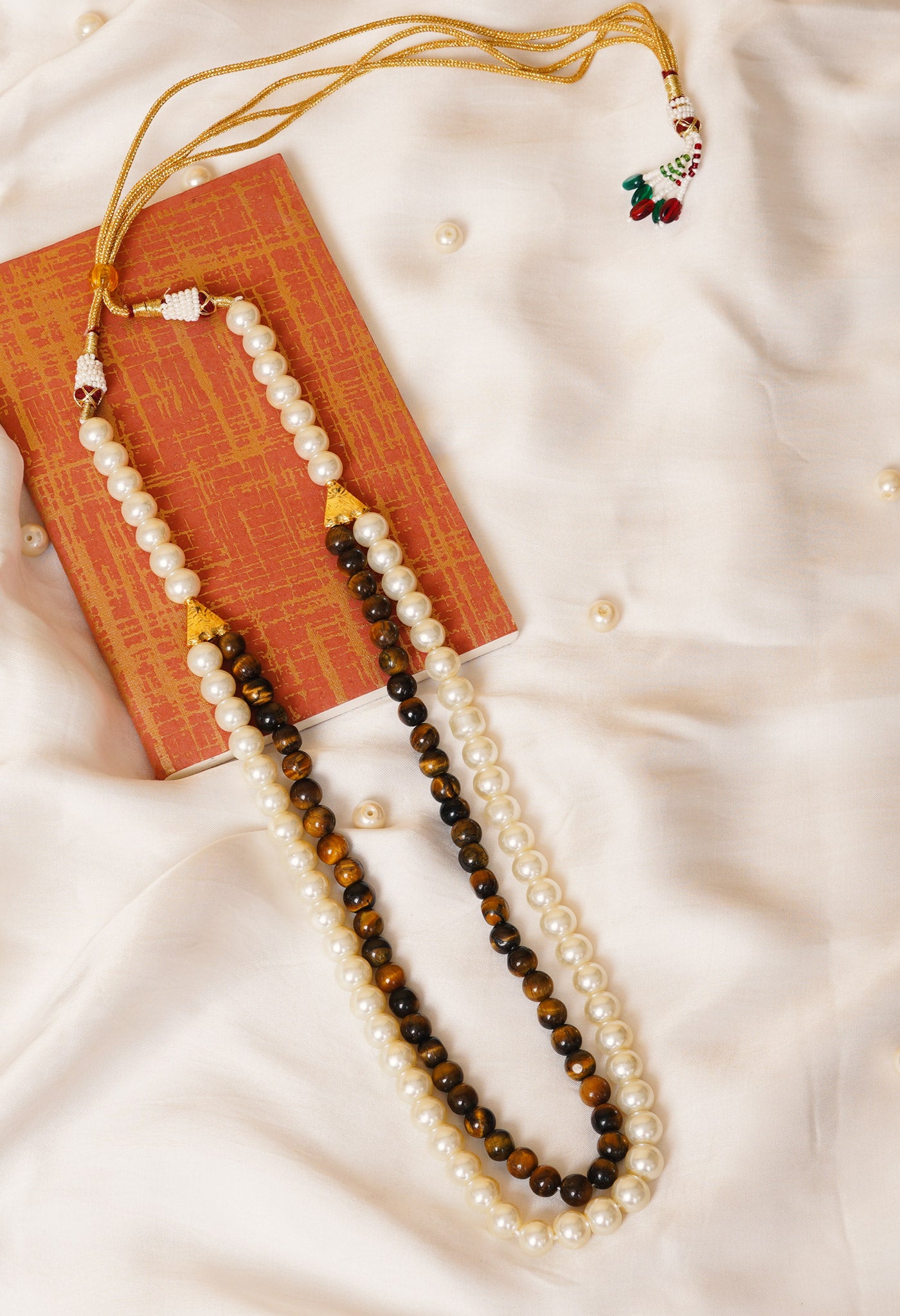 White-Brown Amravati Pearls with Ocean Beads Necklace-UJ483