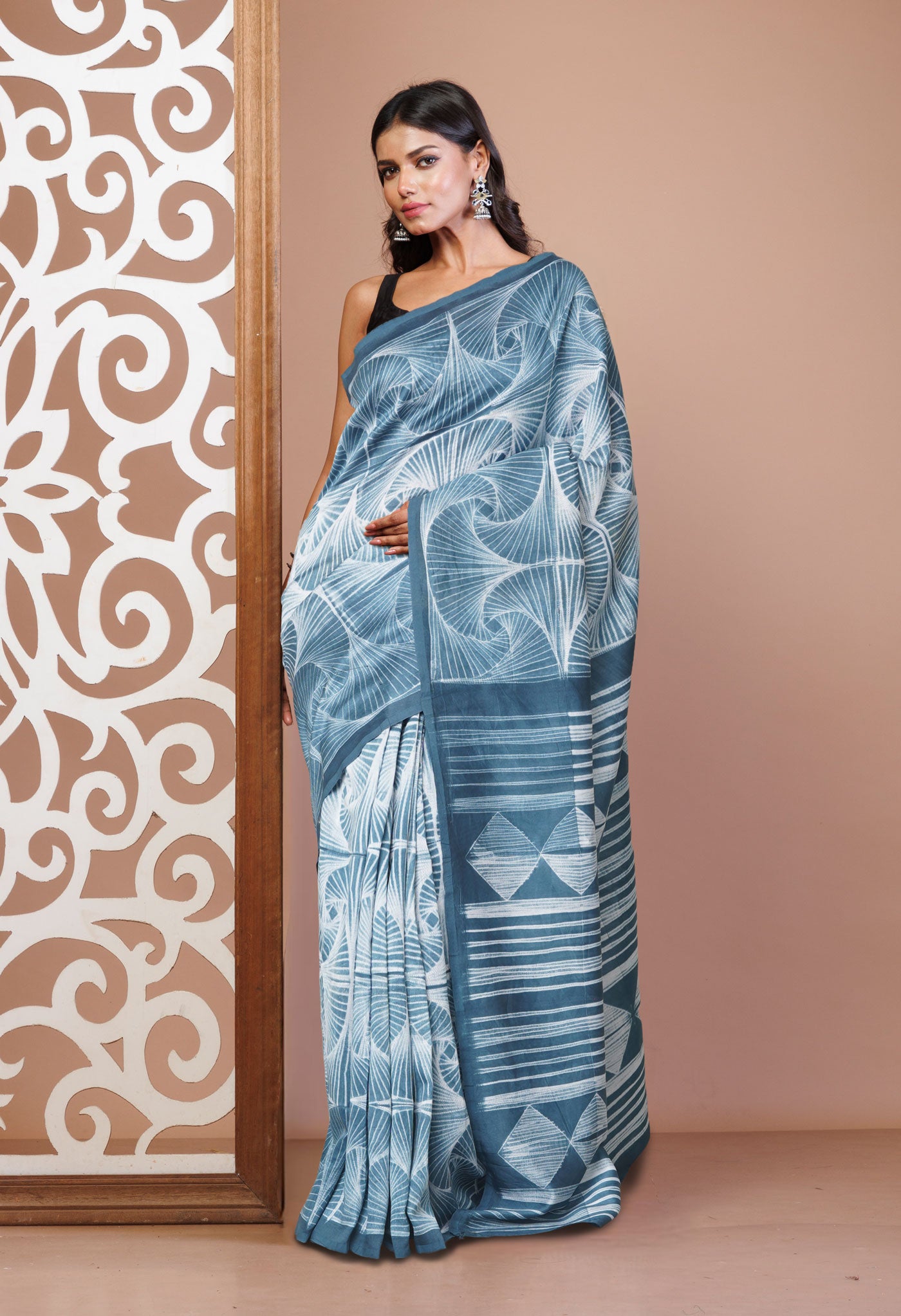 Teal  Rich Pen Shibori Chanderi Sico Saree-UNM63555