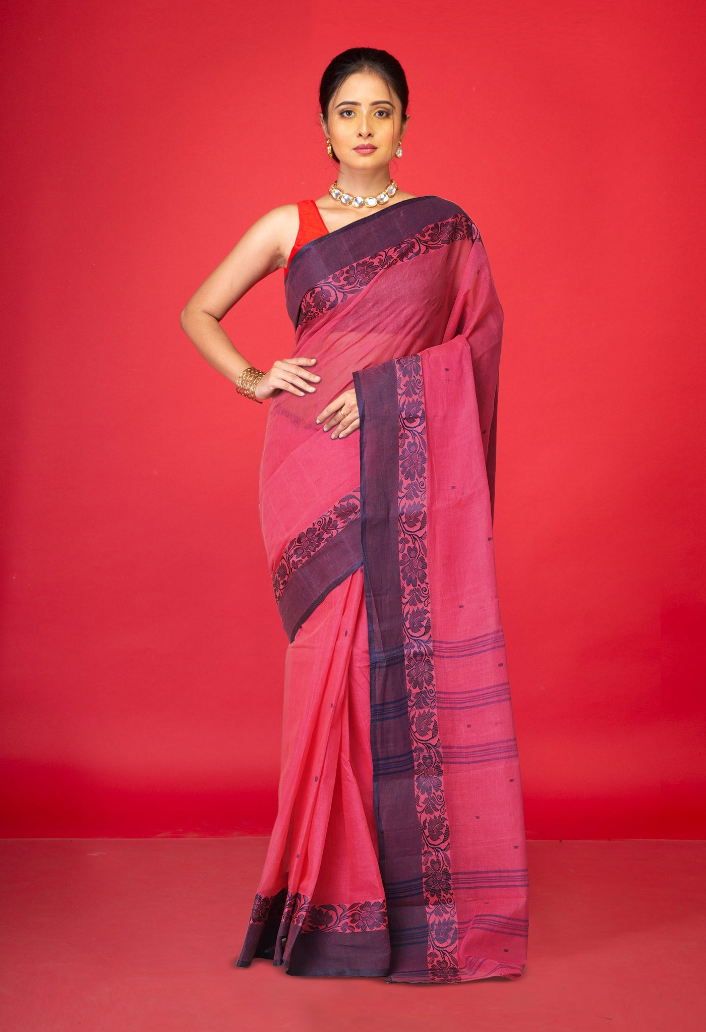 Pink Pure Handloom Superfine Bengal Cotton Saree-UNM69584