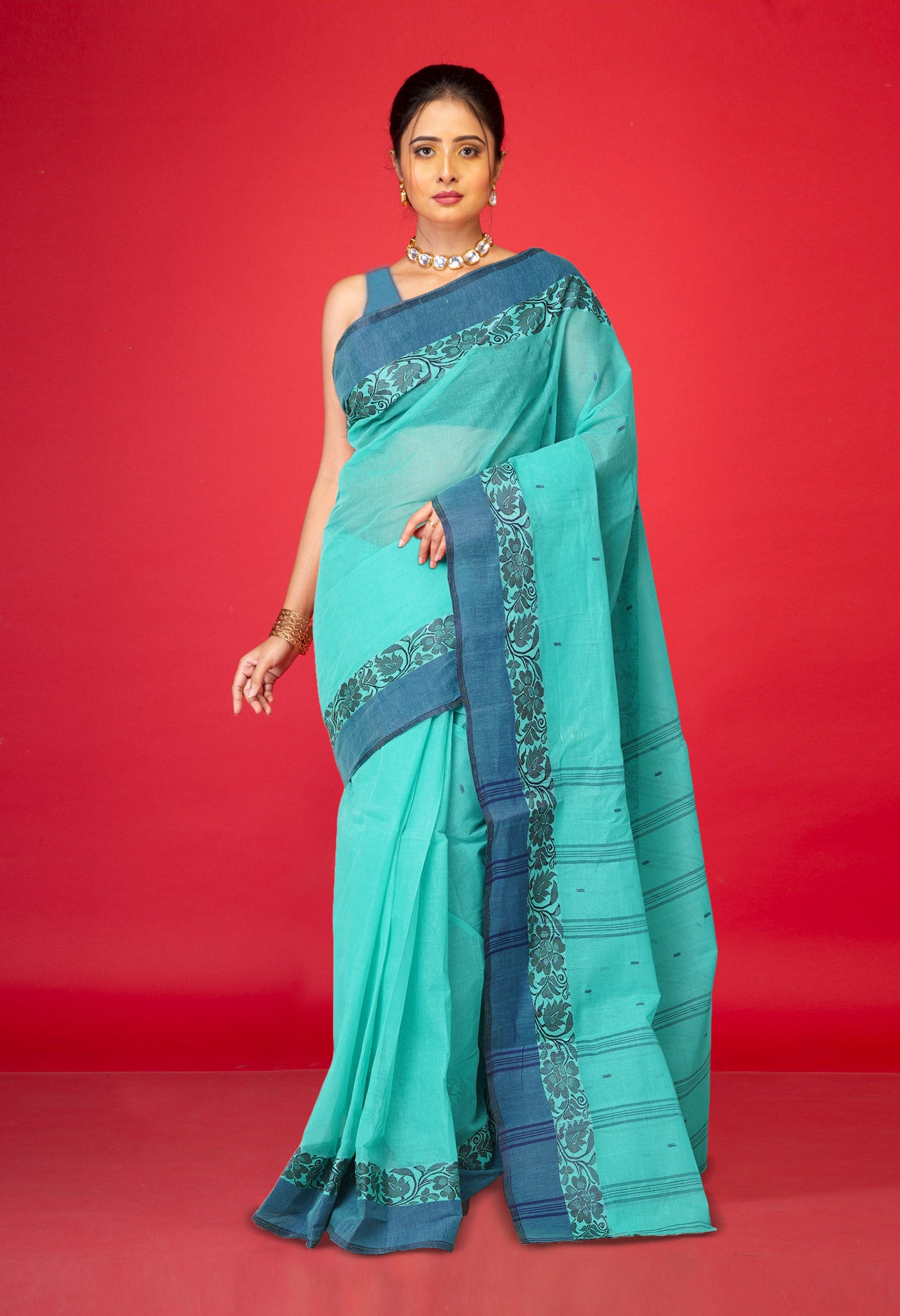 Blue Pure Handloom Superfine Bengal Cotton Saree-UNM69588