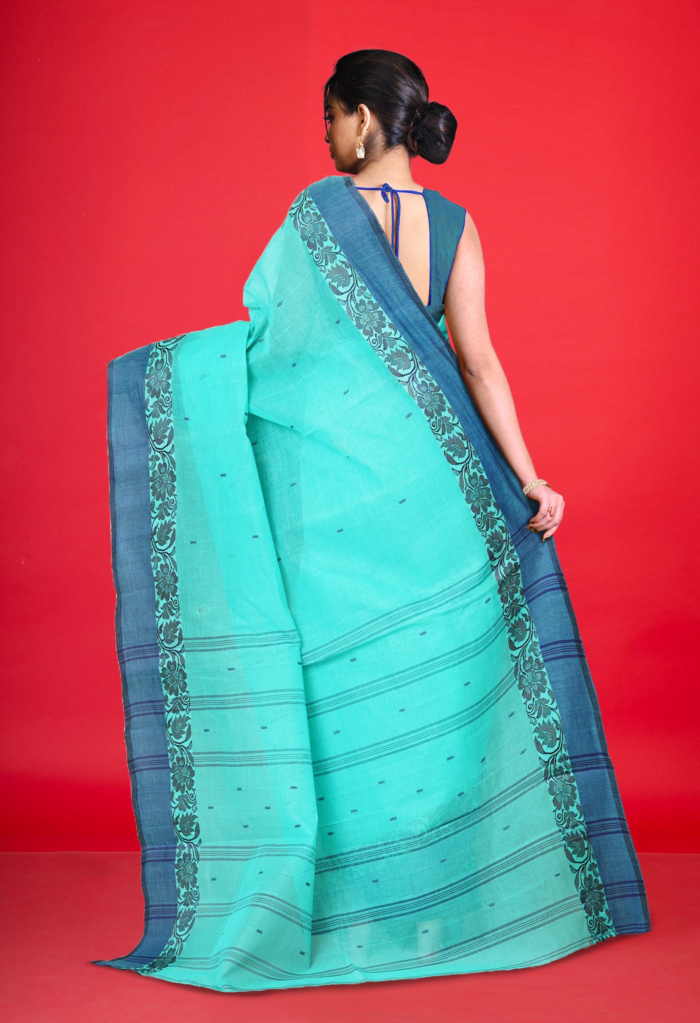 Blue Pure Handloom Superfine Bengal Cotton Saree-UNM69588