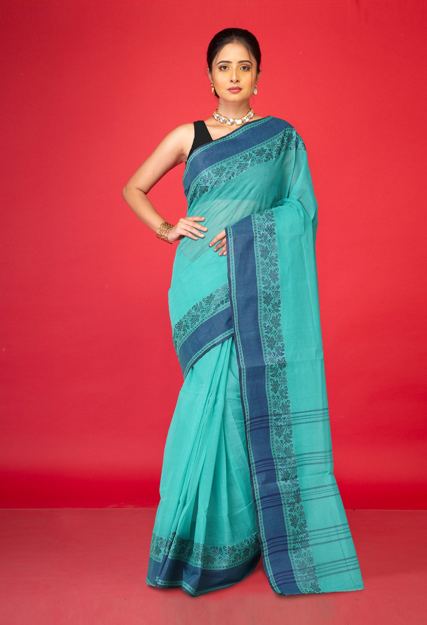 Green Pure Handloom Bengal Cotton Saree-UNM69649