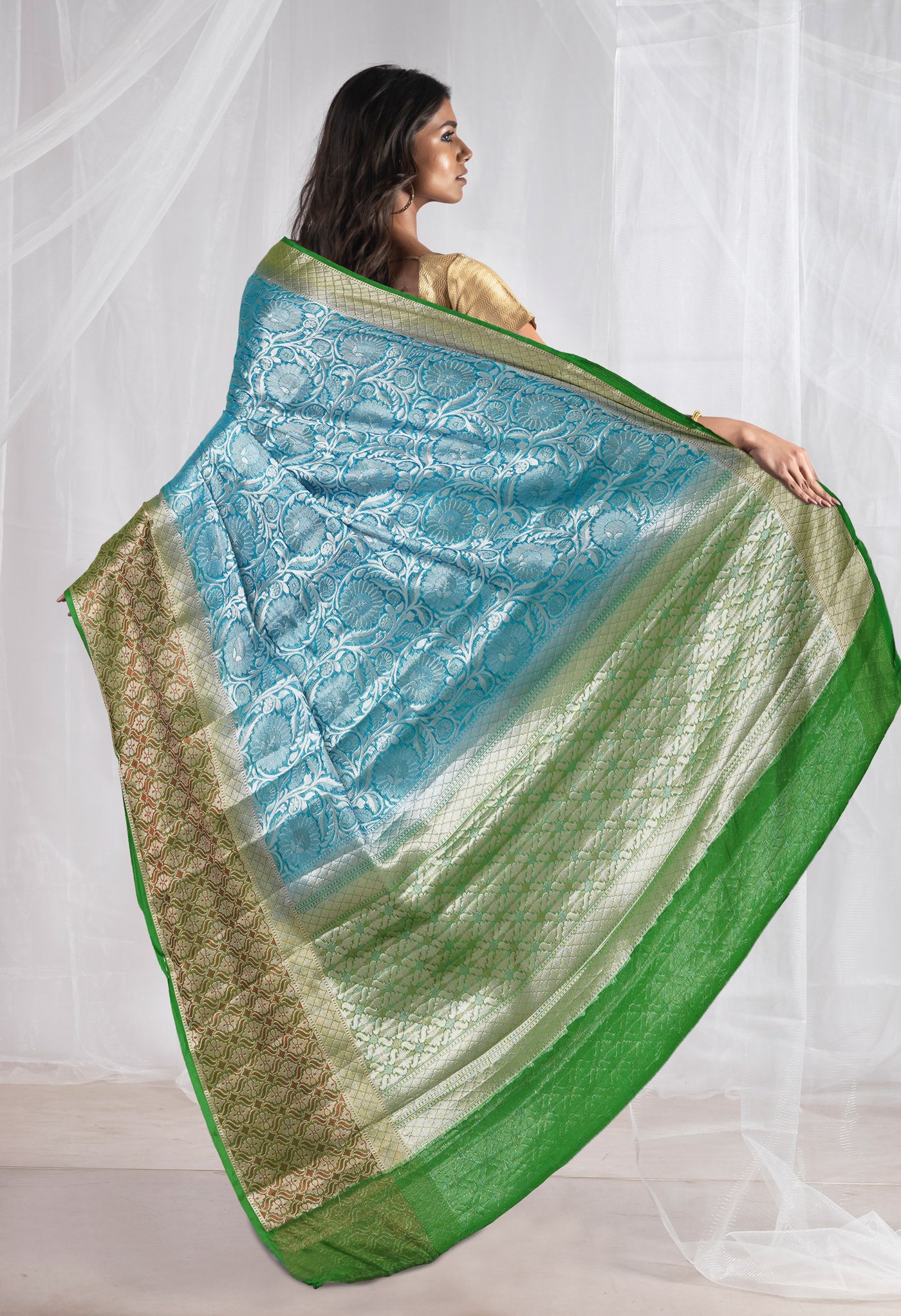 Blue Fancy Banarasi silk Saree-UNM70530