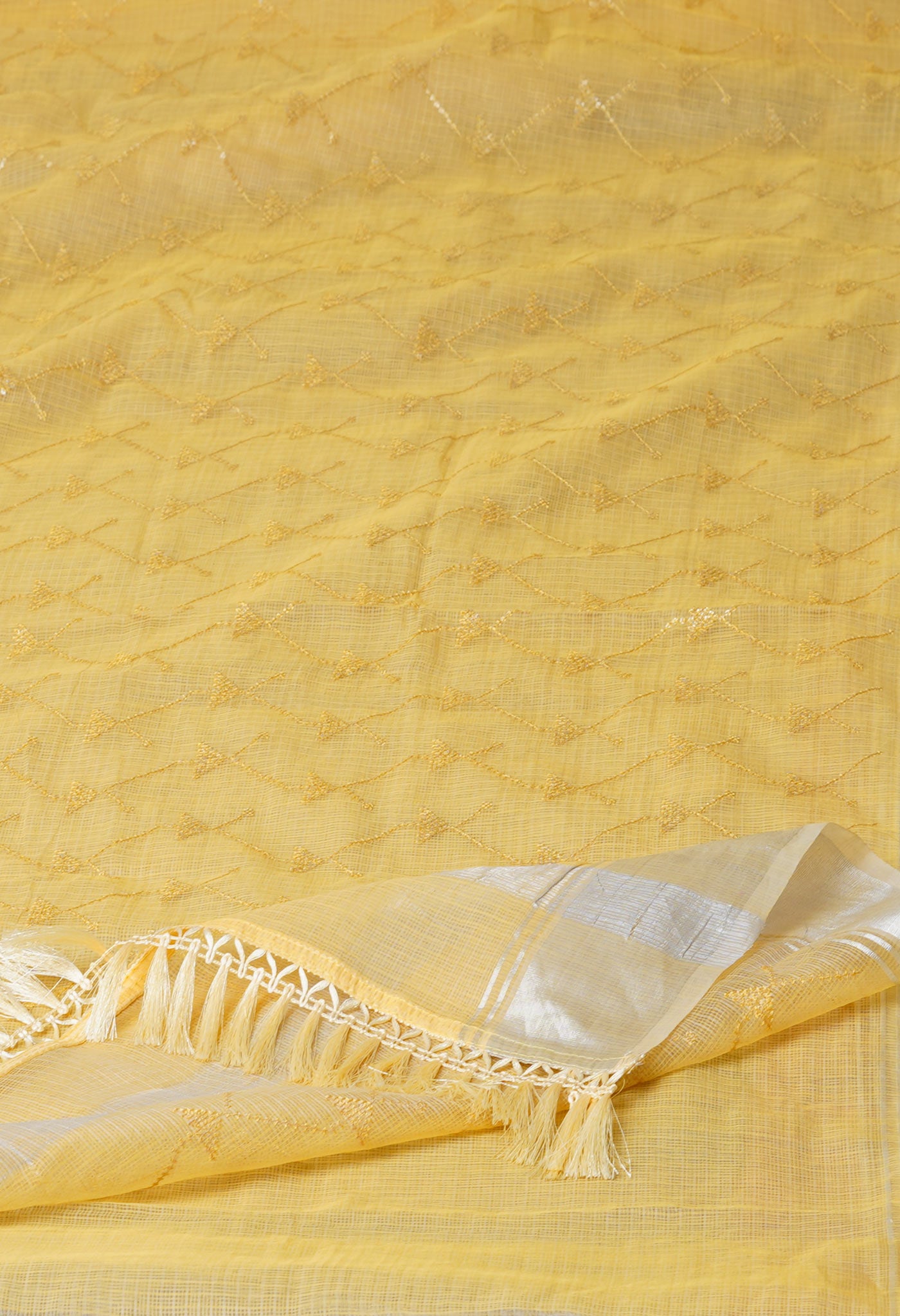 Yellow Pure Kota With Sequence Embroidery cotton Saree