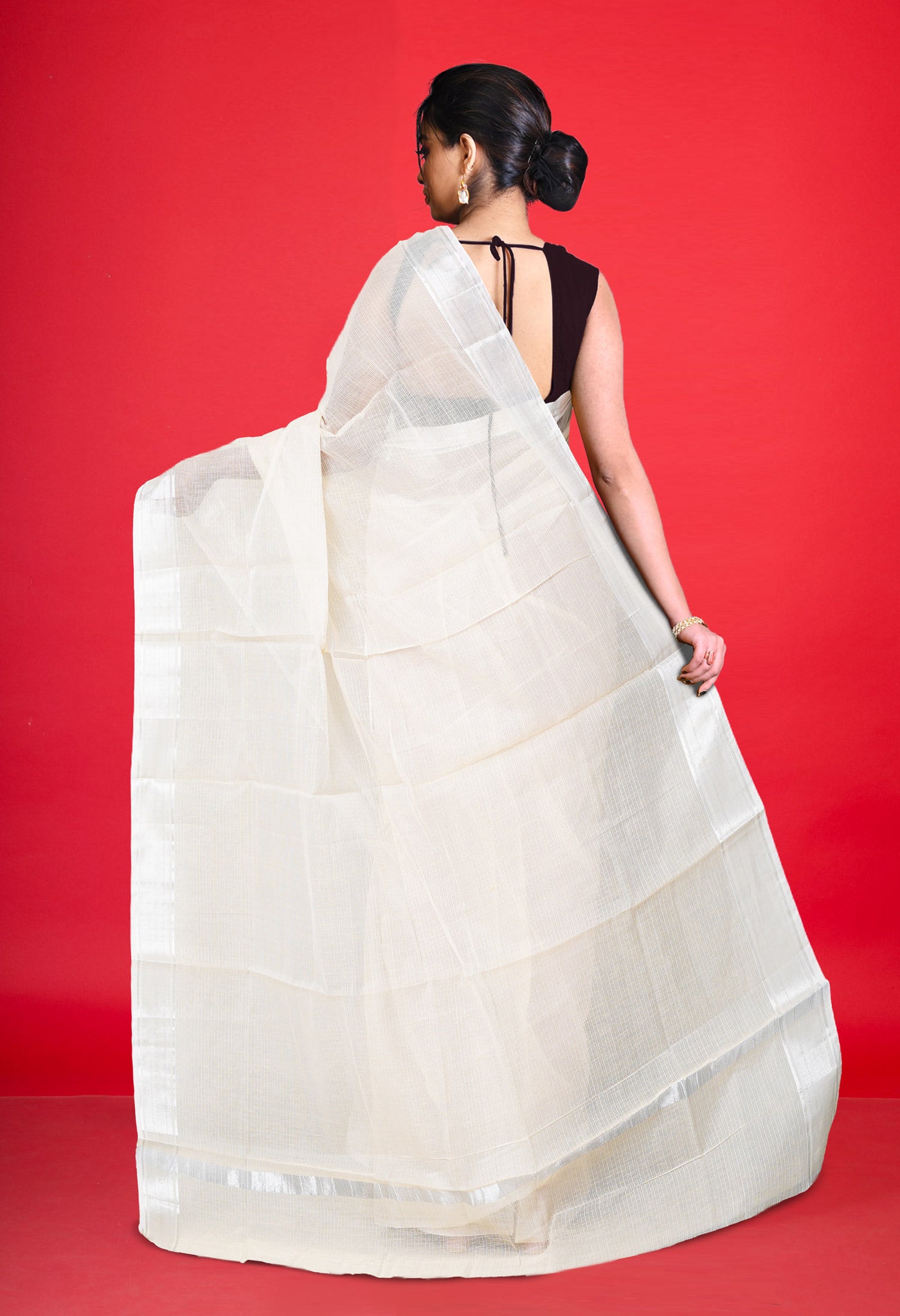 Cream Pure Plain Kota Cotton Saree-UNM70612