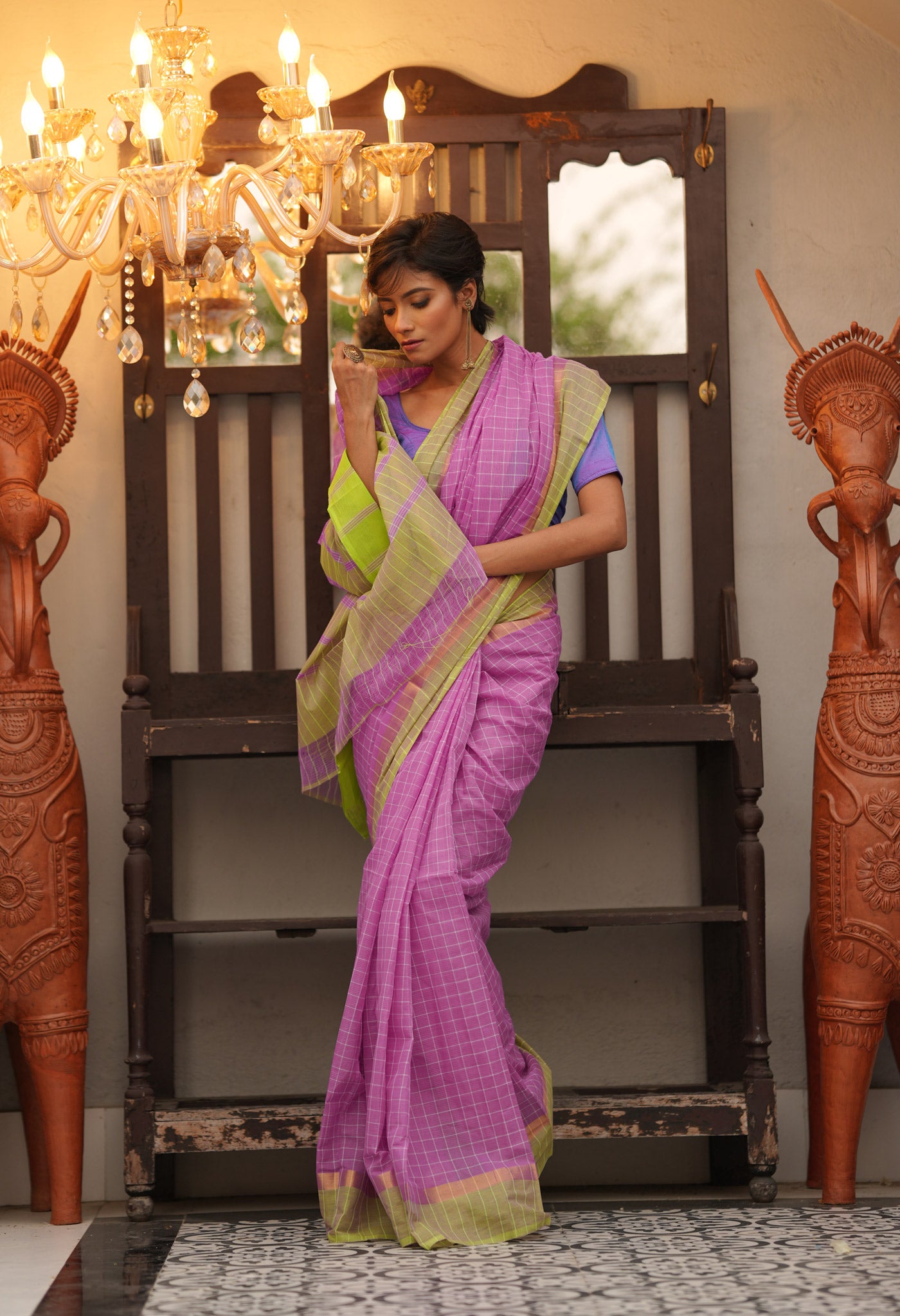 Pink Pure Handloom Mangalagiri Cotton Saree-UNM70959