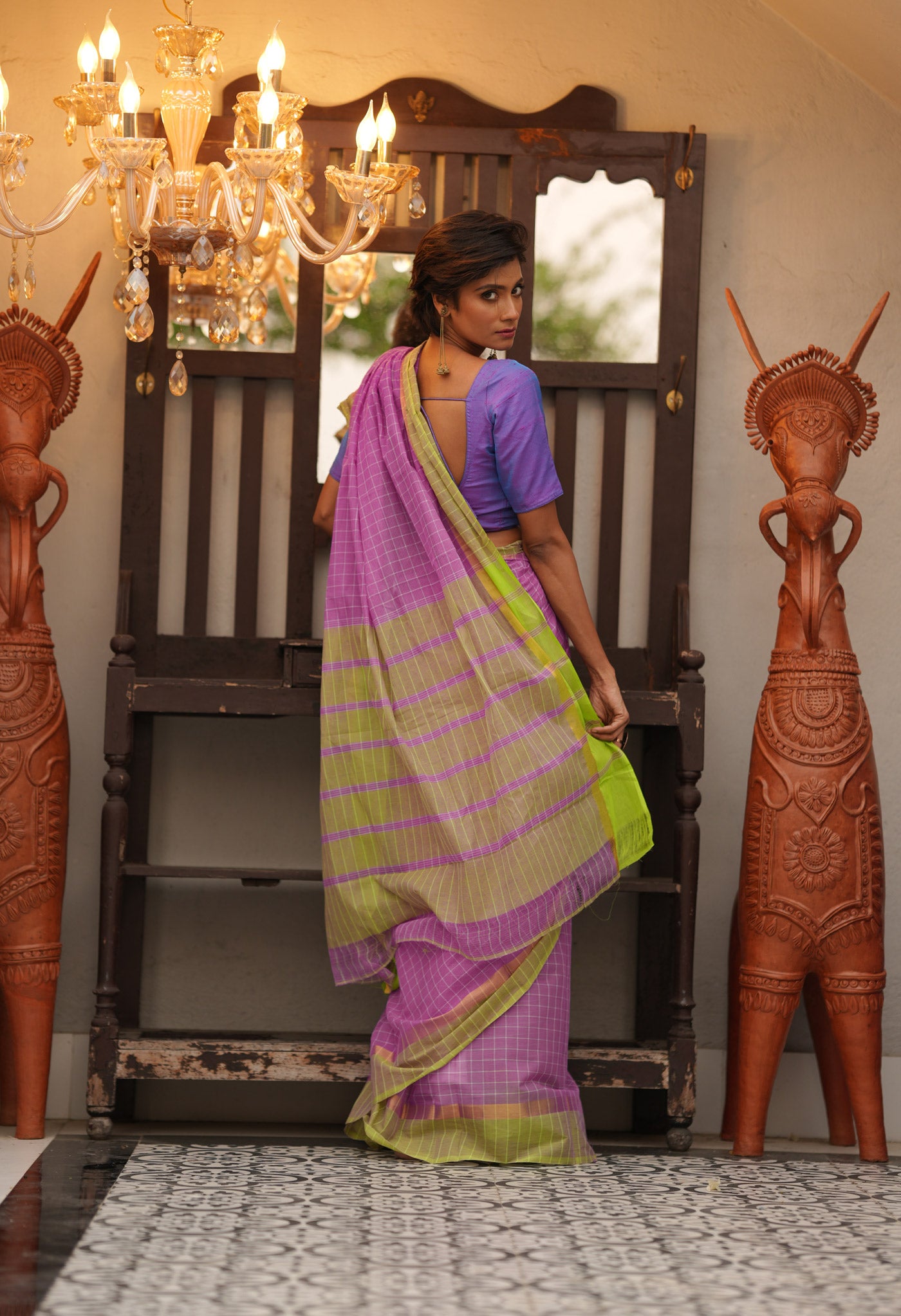 Pink Pure Handloom Mangalagiri Cotton Saree-UNM70959