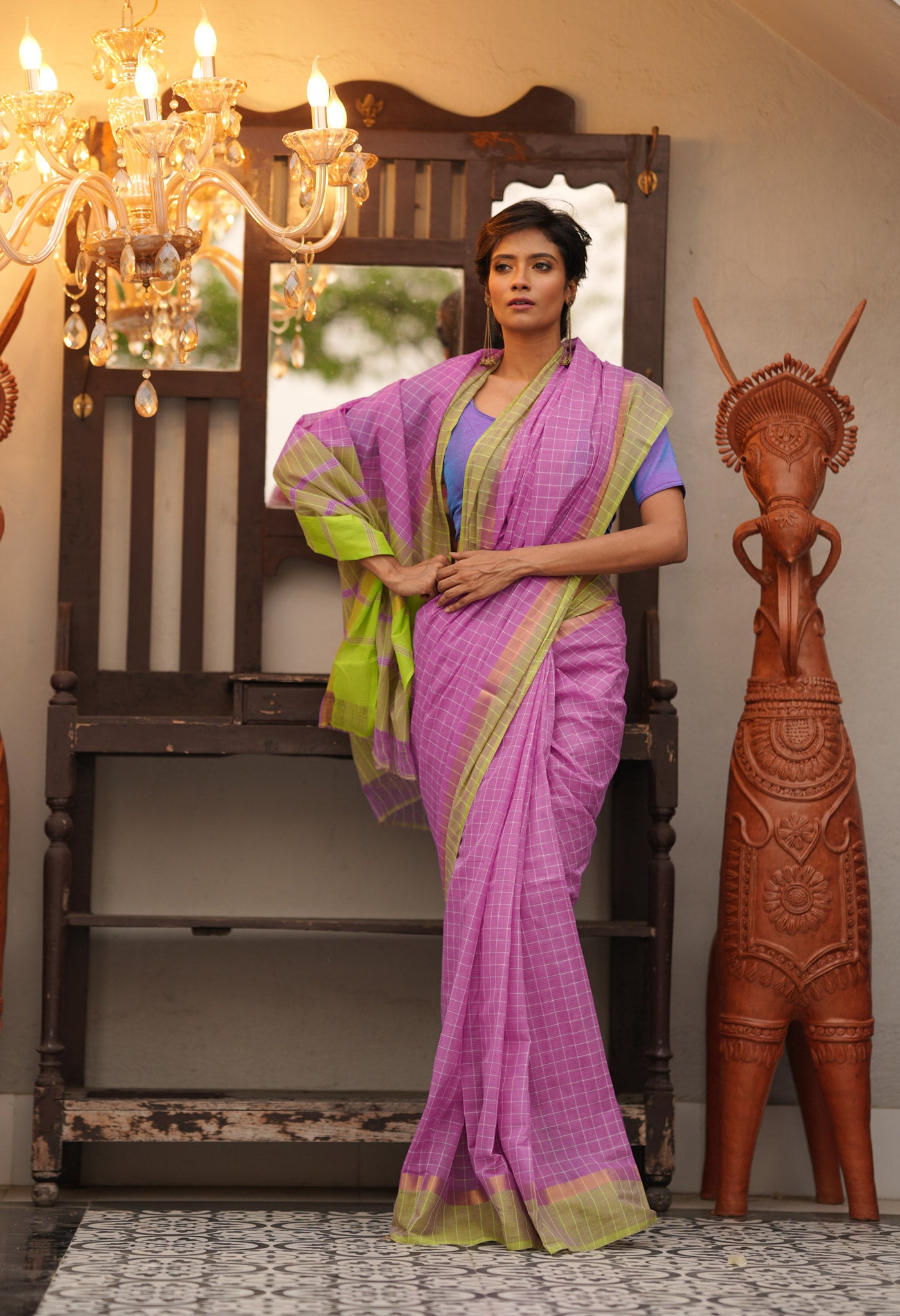 Pink Pure Handloom Mangalagiri Cotton Saree-UNM70959