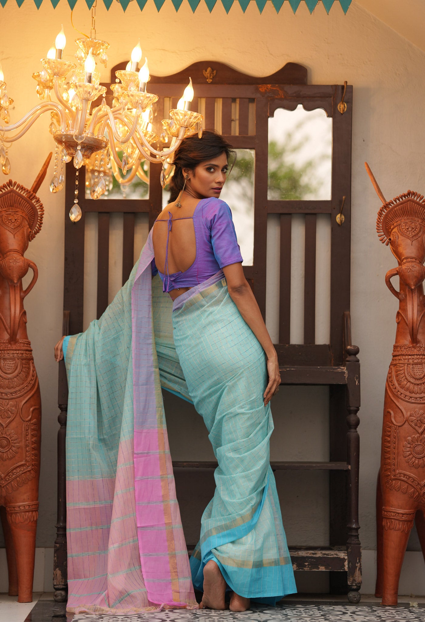 Blue Pure Handloom Mangalagiri Cotton Saree-UNM70967